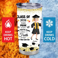 Graduation Nutrition Fact New Version Customized Thermos Cup - Personalized Cartoon Characters And Names - Funny Gift For Graduate