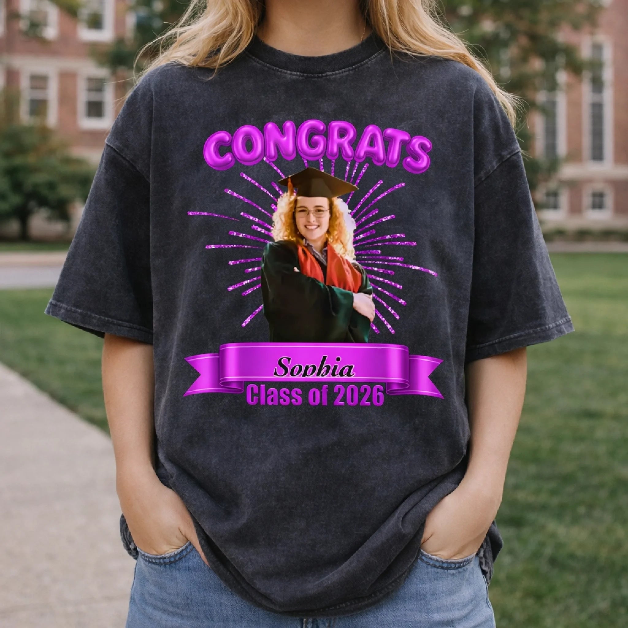 Customized Photo Class Of 2026 Graduation Washed Clothing – Personalized Photo And Name – Gift For Graduates