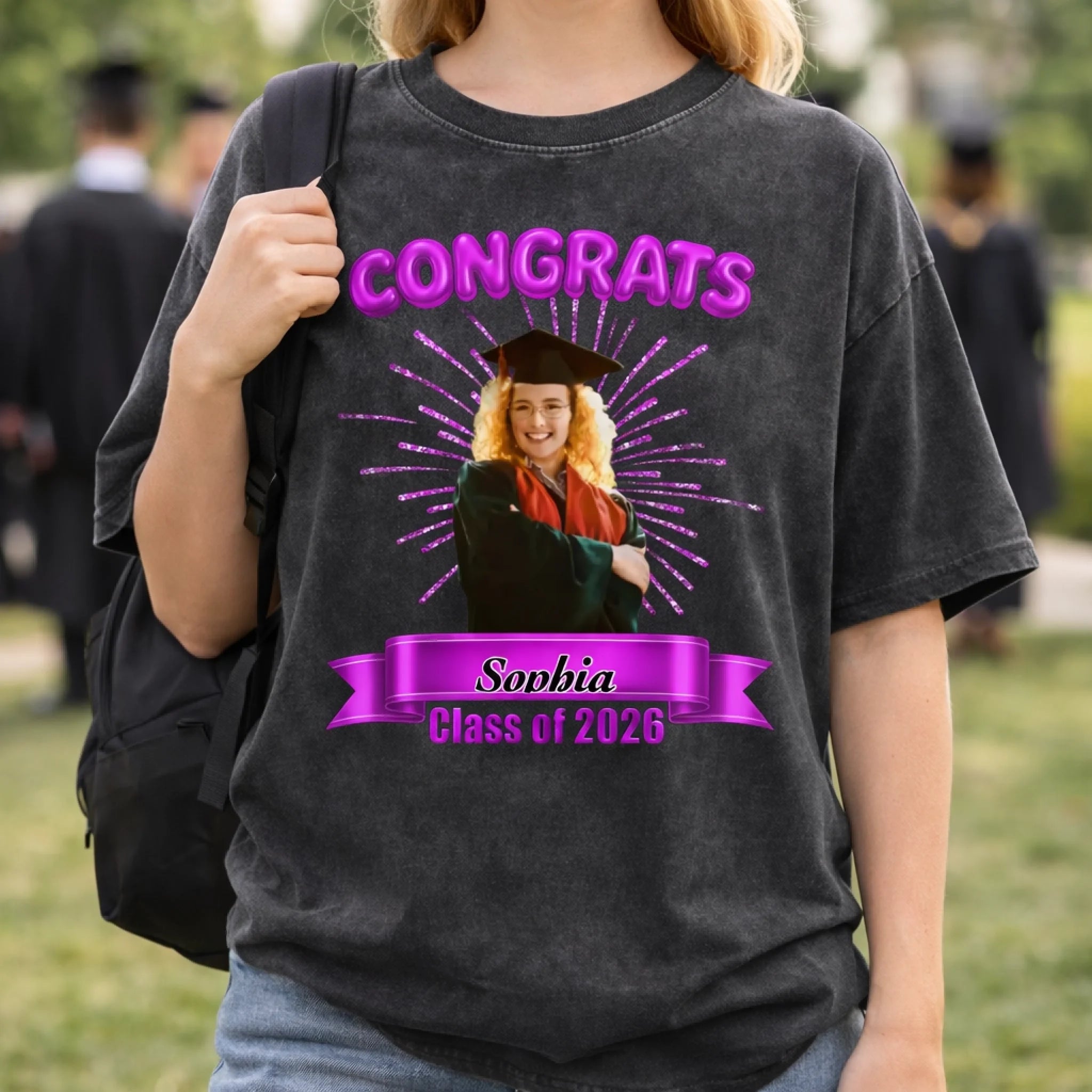 Customized Photo Class Of 2026 Graduation Washed Clothing – Personalized Photo And Name – Gift For Graduates