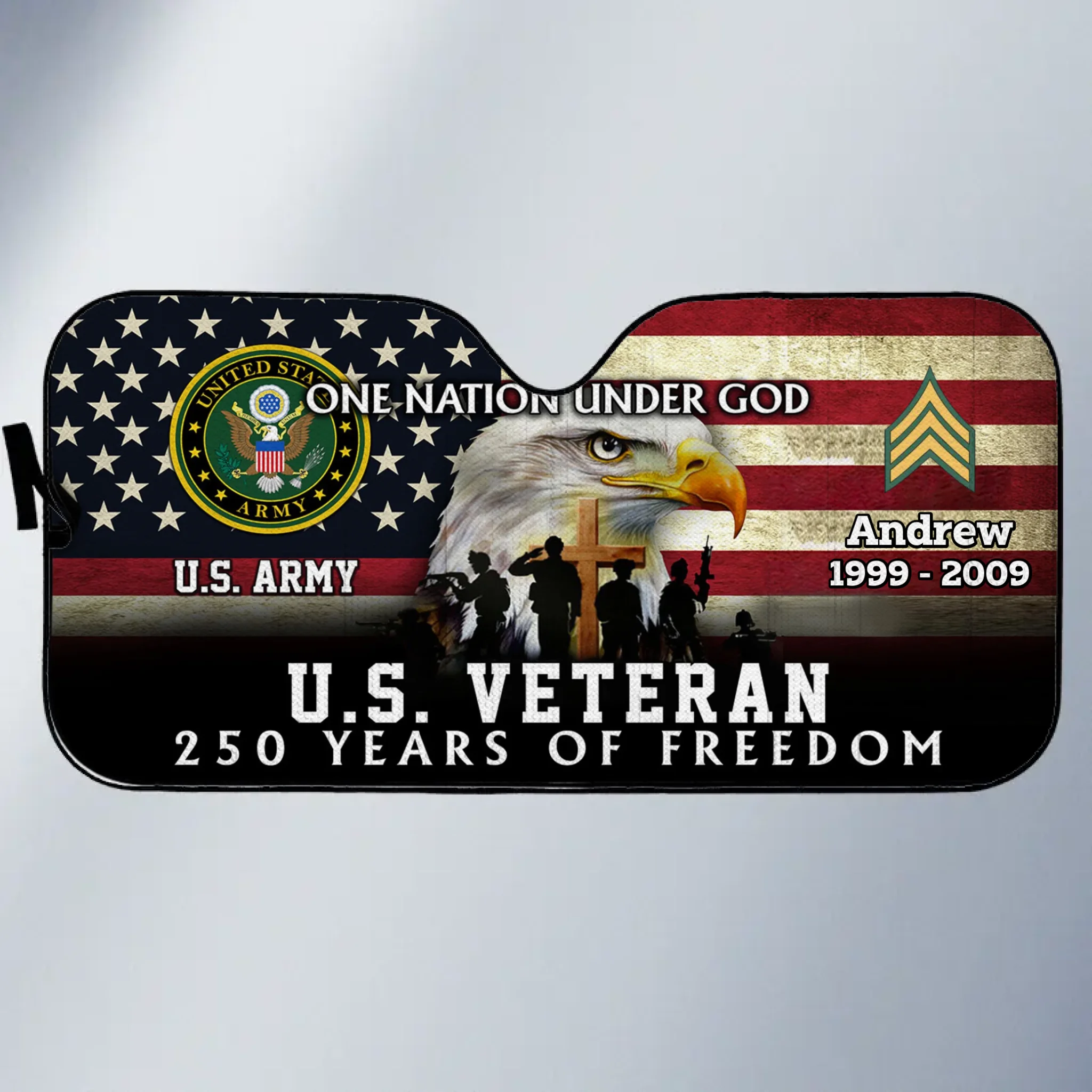 250 Years Of Freedom Customized Military Car Sunshade - Personalized Branch, Name And Dates - Car Decoration Gift For Soldiers, Veterans