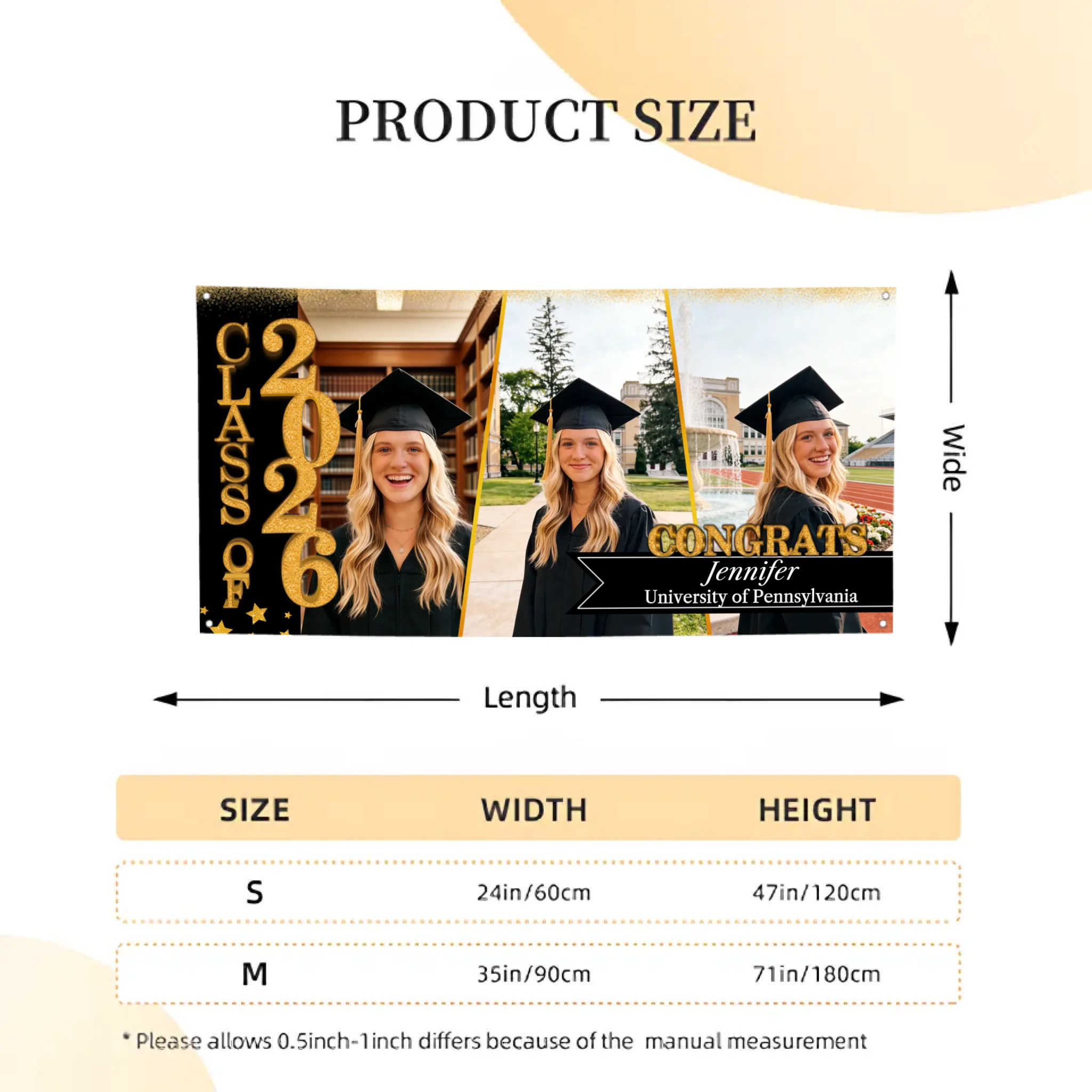 Congratulations Class Of 2026 Customized Graduation Banner - Personalized Photo & Name - Unique Graduation Gift