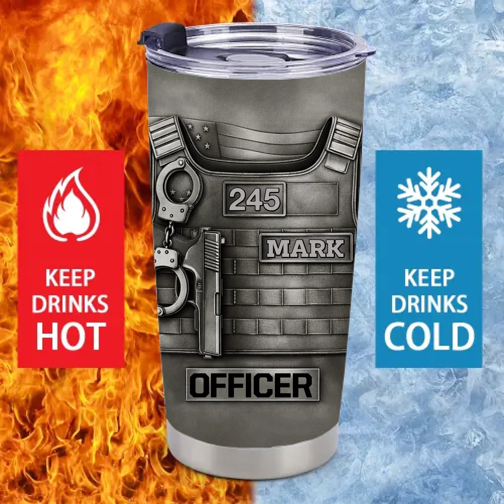 Customized Beloved Officer Thermos Cup - Personalized Name, Number And Role - Gift For Law Enforcement