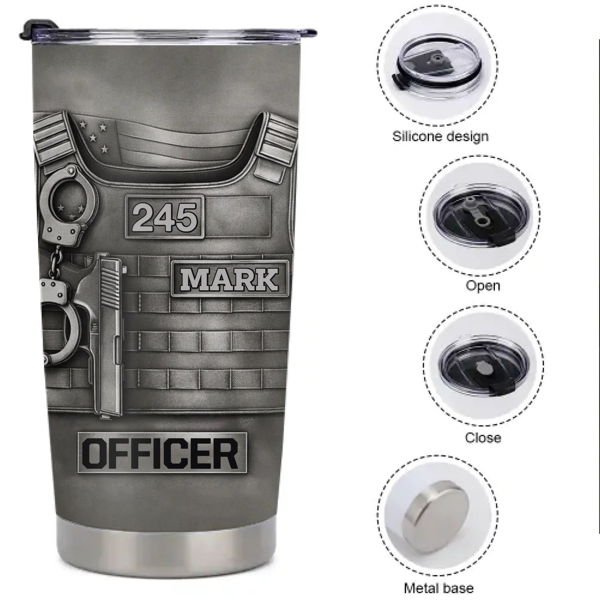 Customized Beloved Officer Thermos Cup - Personalized Name, Number And Role - Gift For Law Enforcement