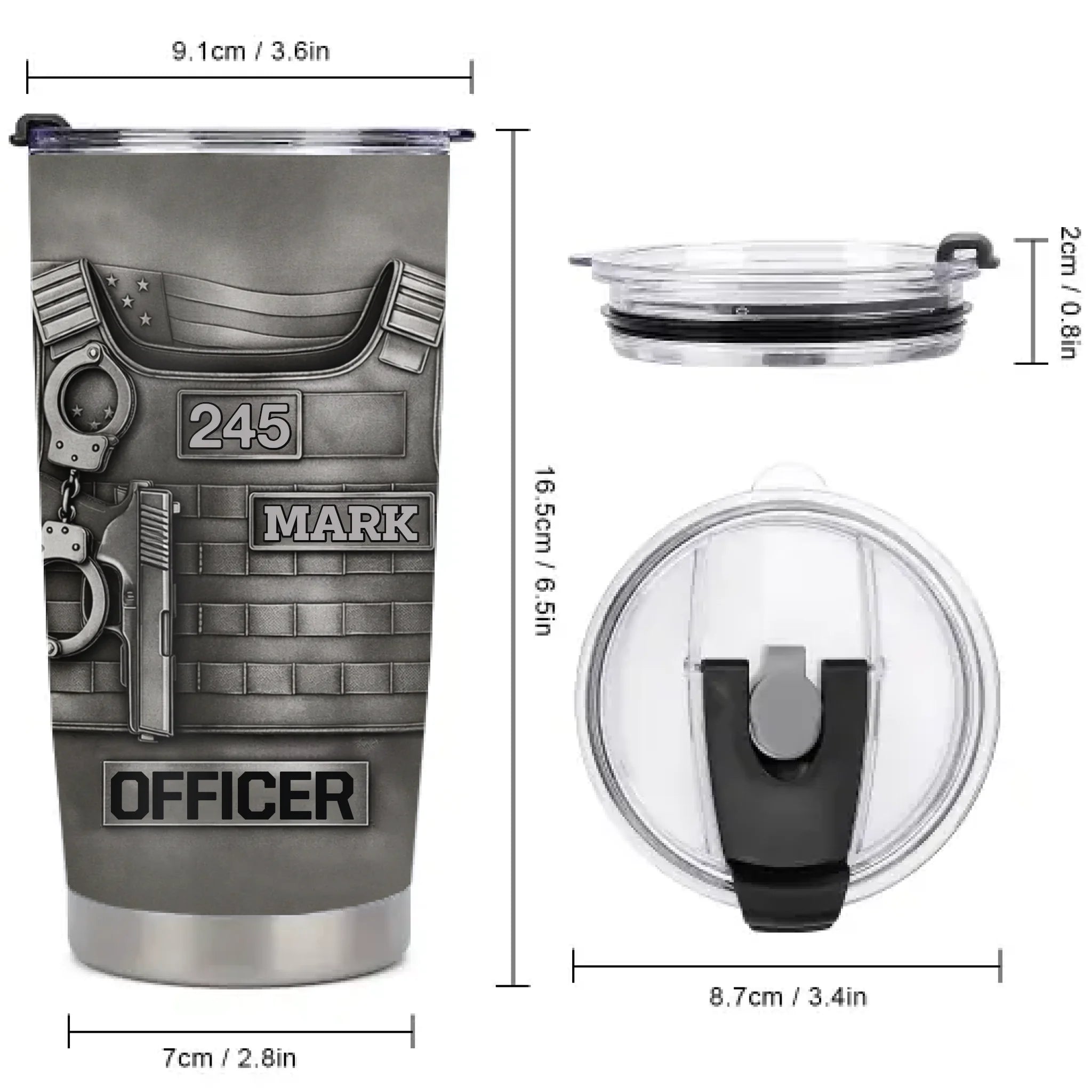 Customized Beloved Officer Thermos Cup - Personalized Name, Number And Role - Gift For Law Enforcement