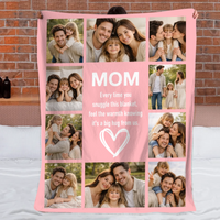 Customized Family Photos Flower Heart Soft Throw Blanket – Personalized Photos And Nickname – Home Decor Gift For Family