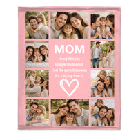 Customized Family Photos Flower Heart Soft Throw Blanket – Personalized Photos And Nickname – Home Decor Gift For Family