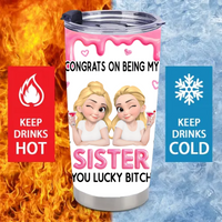 Congrats My Sister/Brother  Customized Thermos Cup - Personalized Characters And Names - Gift For Sister, Brother, Family