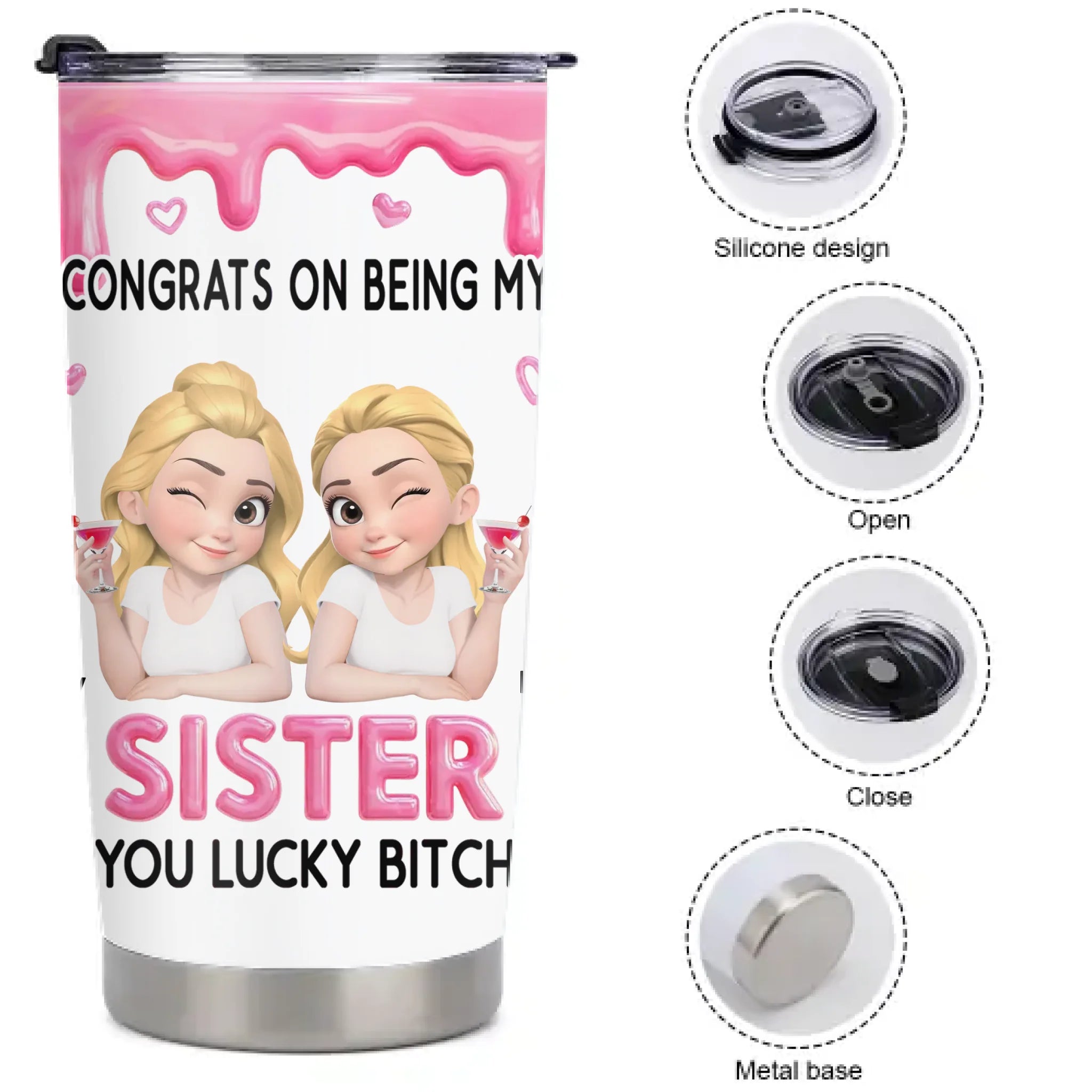 Congrats My Sister/Brother  Customized Thermos Cup - Personalized Characters And Names - Gift For Sister, Brother, Family