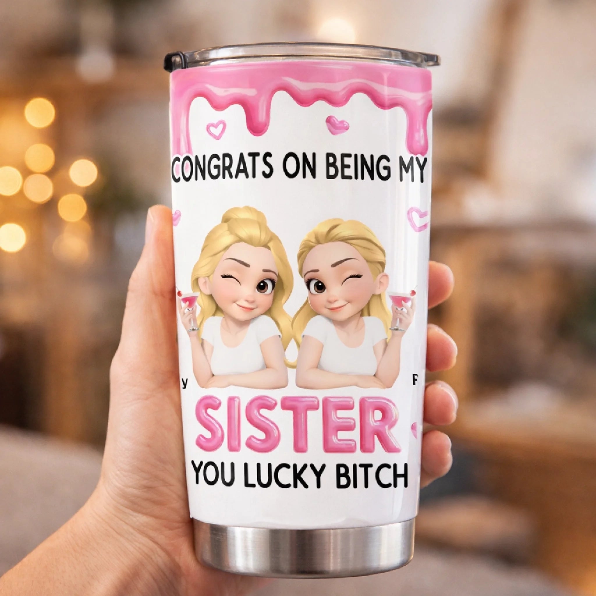 Congrats My Sister/Brother  Customized Thermos Cup - Personalized Characters And Names - Gift For Sister, Brother, Family