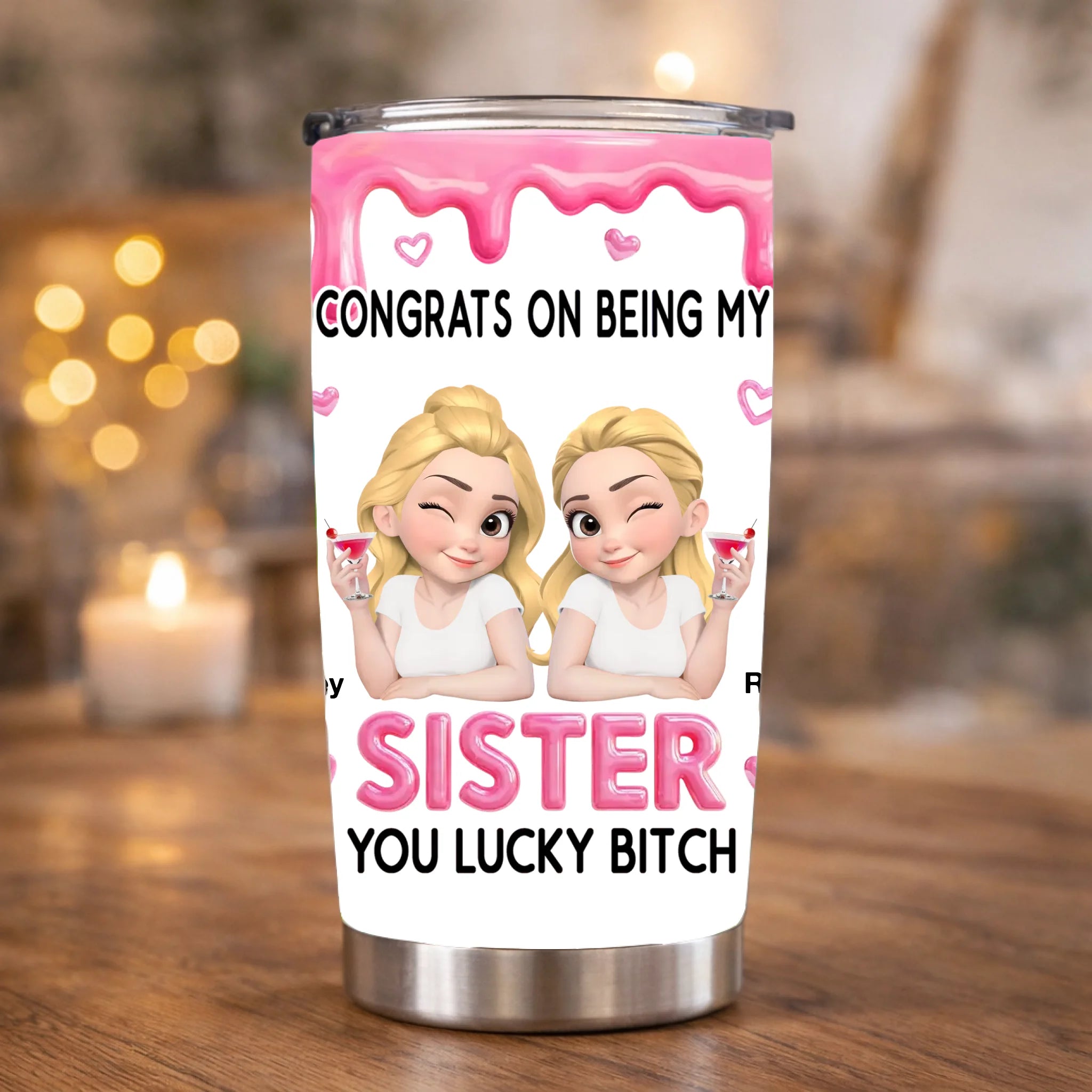 Congrats My Sister/Brother  Customized Thermos Cup - Personalized Characters And Names - Gift For Sister, Brother, Family