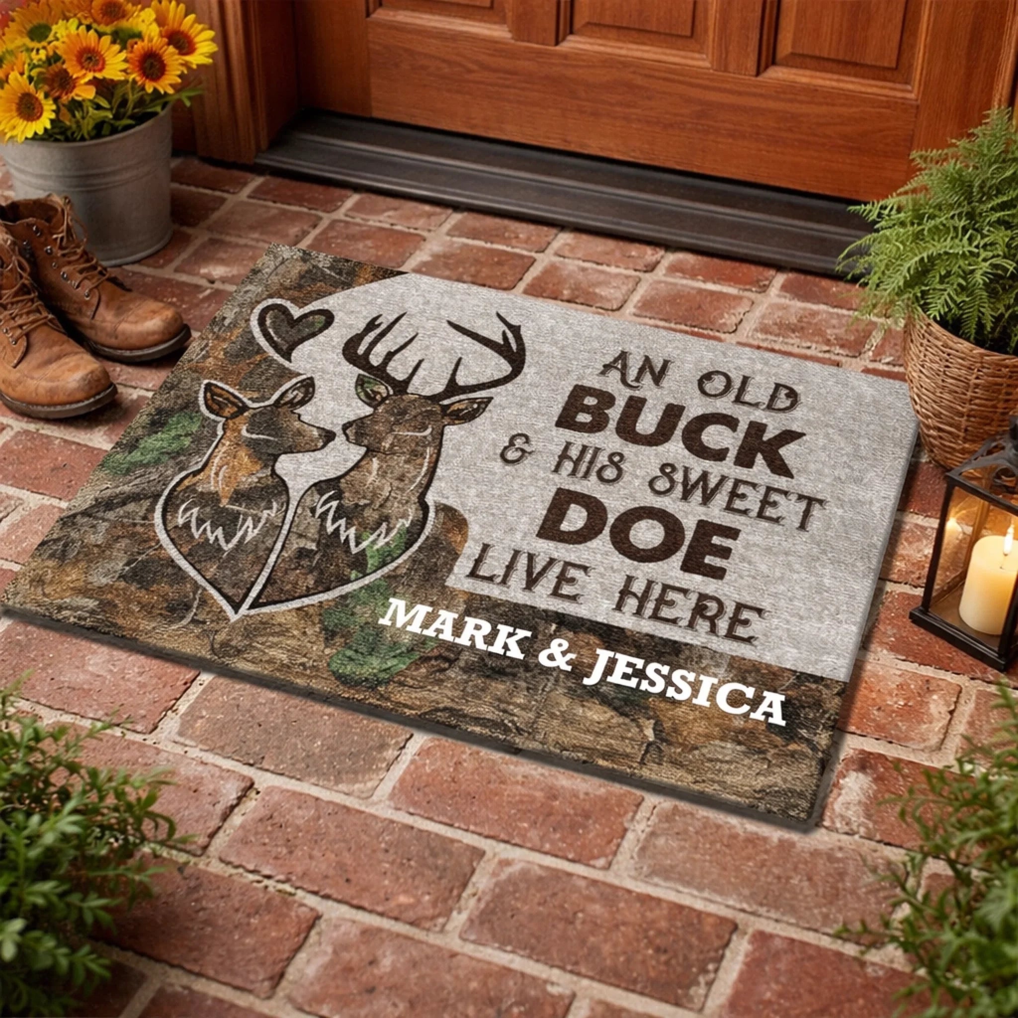 Deer Camo Old Buck Sweet Doe Customized Doormat - Personalized Names  - Home Decoration Gifts