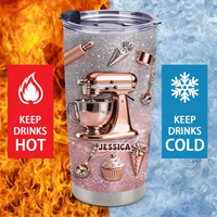 Love Baking Customized Thermos Cup - Personalized Name - Gifts For Chefs, Pastry Chefs, Baking Enthusiasts