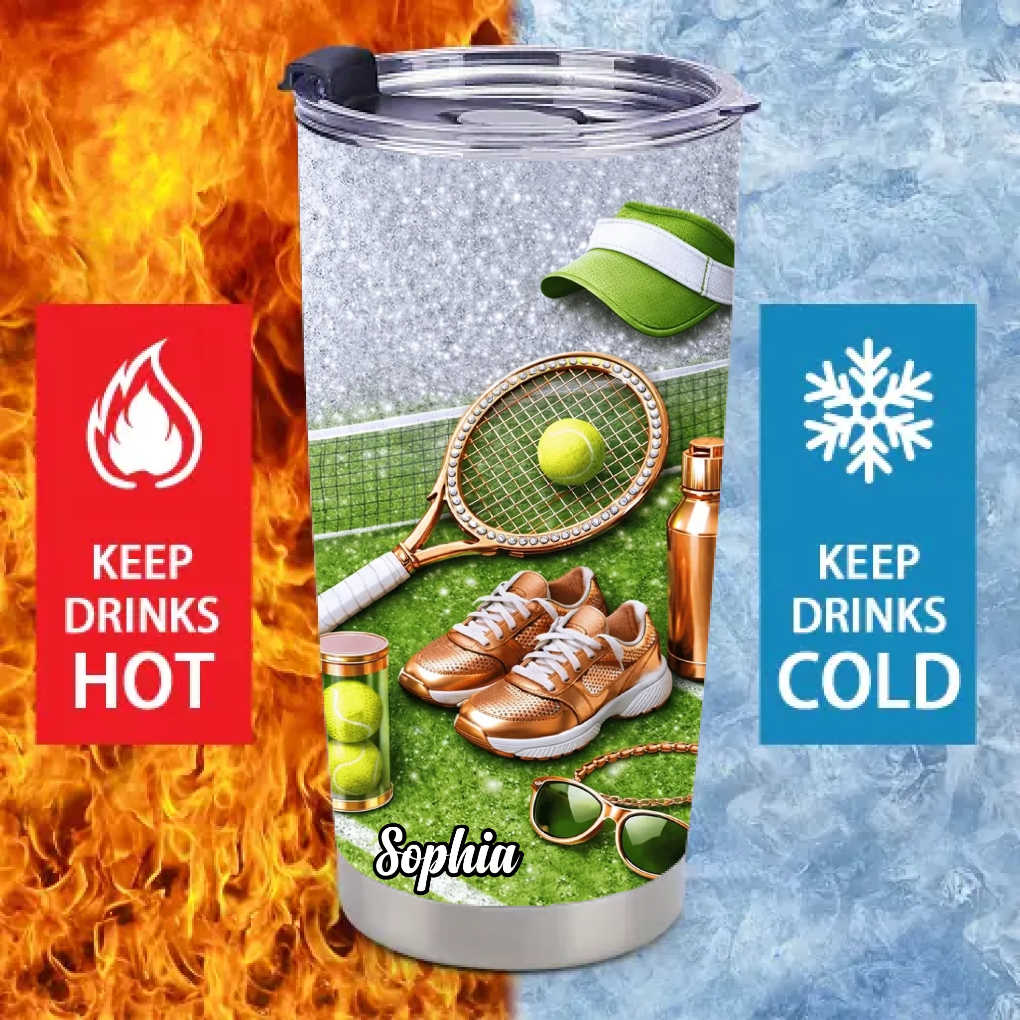Tennis Game Set Match Customized Thermos Cup - Personalized Name - Gift For Tennis Lovers