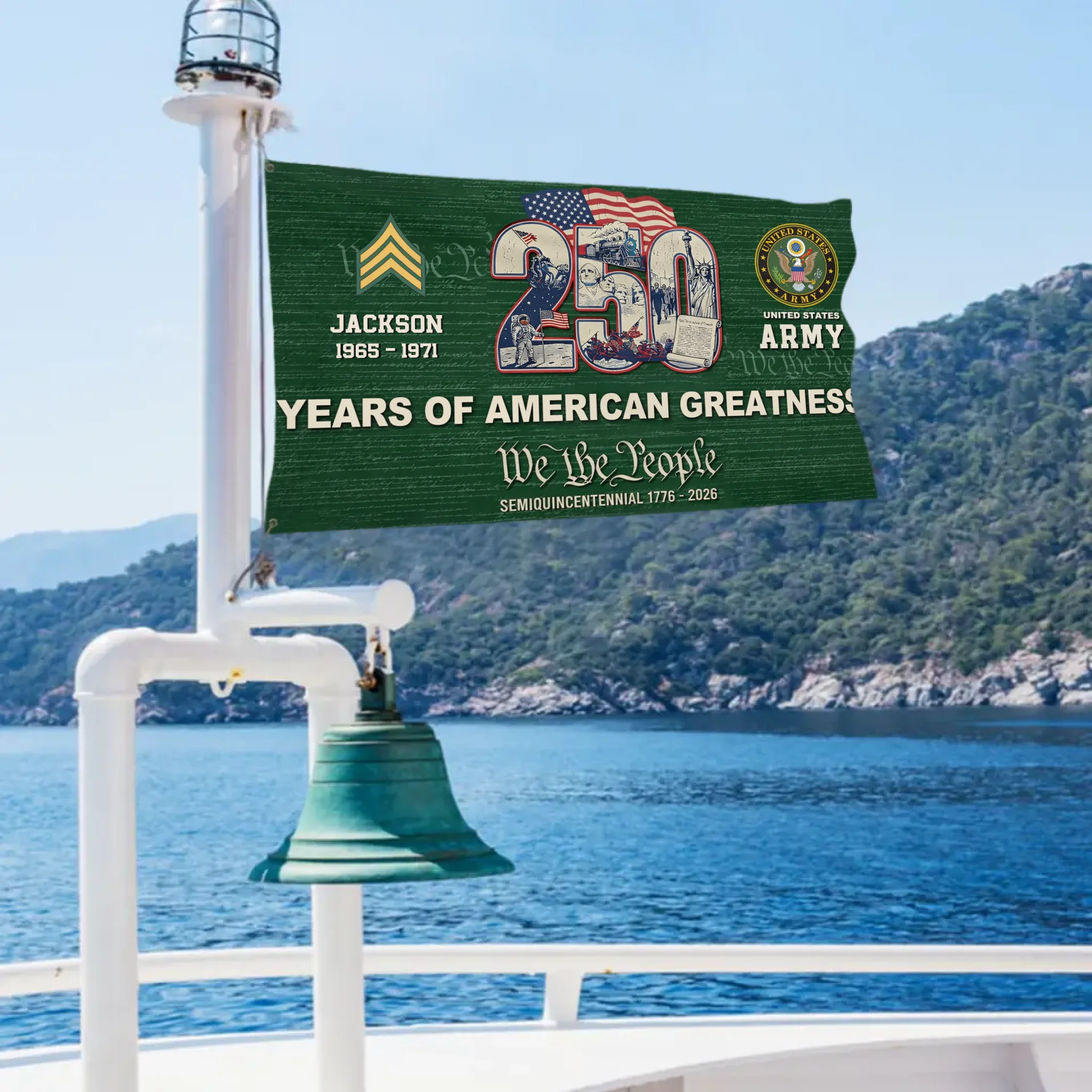 Years Of American Greatness Custom 250 Years Flag - Personalized Name, Years And Branch Patriotic Flag - Gift for Veterans, Patriots, Military Families