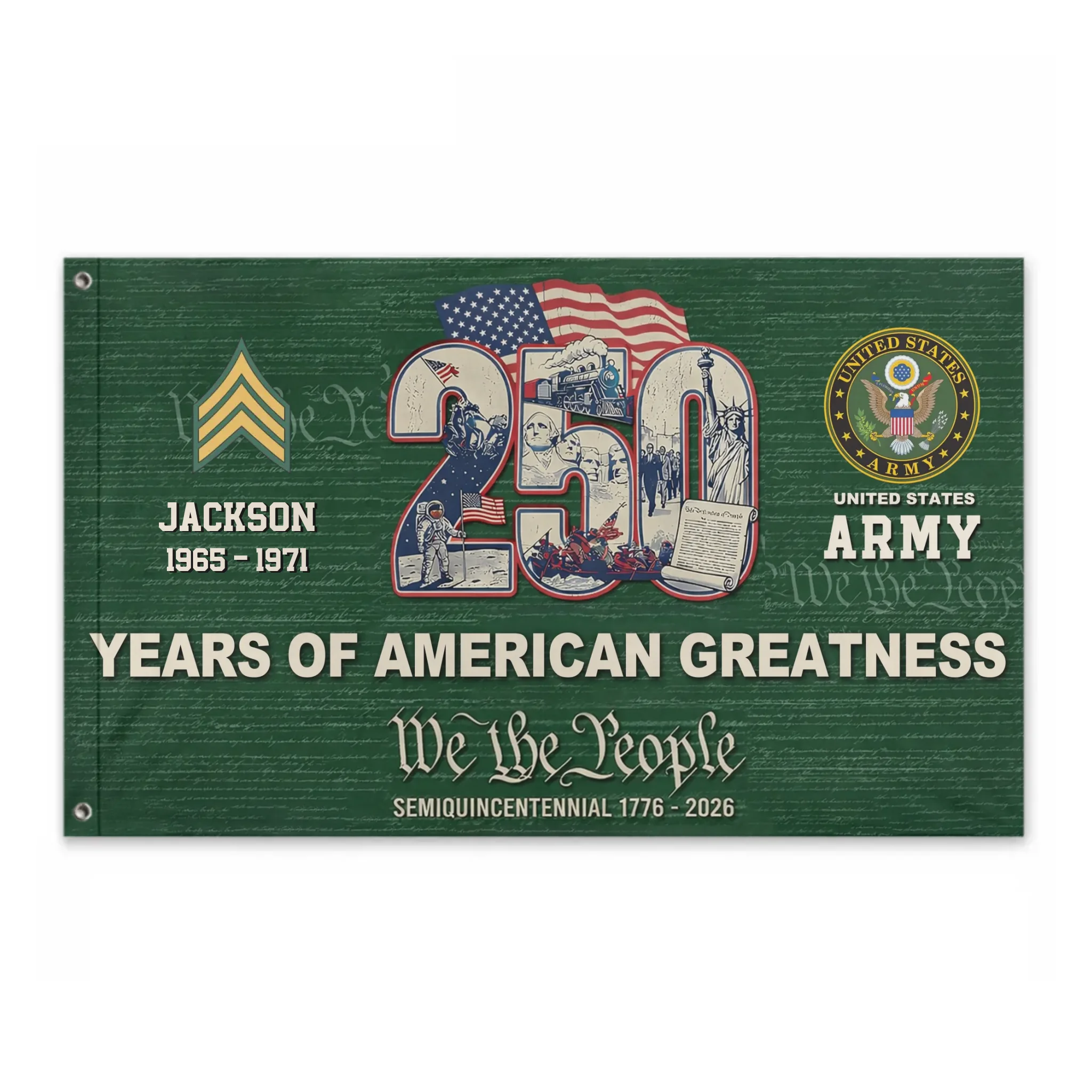 Years Of American Greatness Custom 250 Years Flag - Personalized Name, Years And Branch Patriotic Flag - Gift for Veterans, Patriots, Military Families