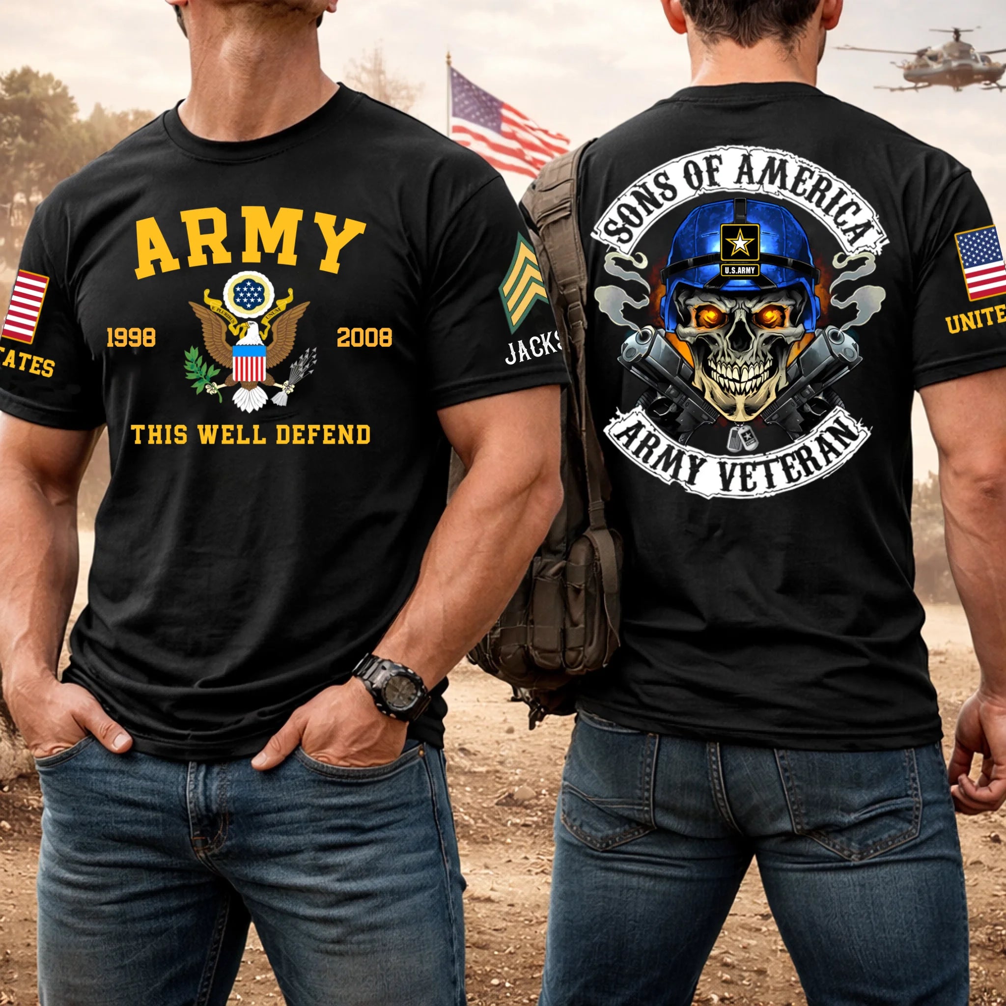 Skull Sons/Daughters Of America US Army Veteran Customized Clothing - Personalized Clothes For Soldier, Sons/Daughters