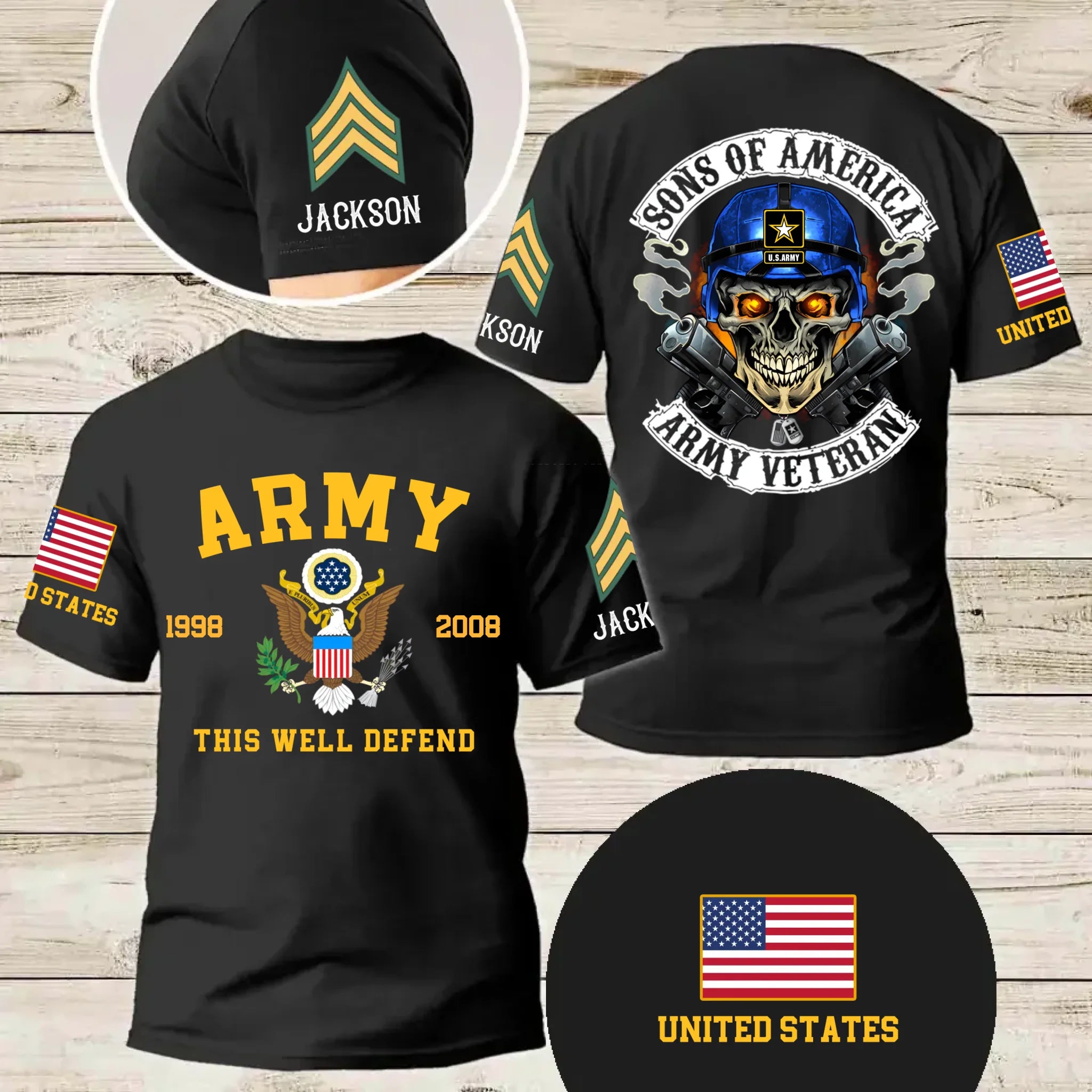 Skull Sons/Daughters Of America US Army Veteran Customized Clothing - Personalized Clothes For Soldier, Sons/Daughters