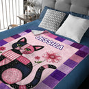 Custom Patchwork Cat Floral Blanket - Personalized Name Cute Quilted Cat Design - Gift for Cat Lovers, Daughter, Granddaughter, Friends