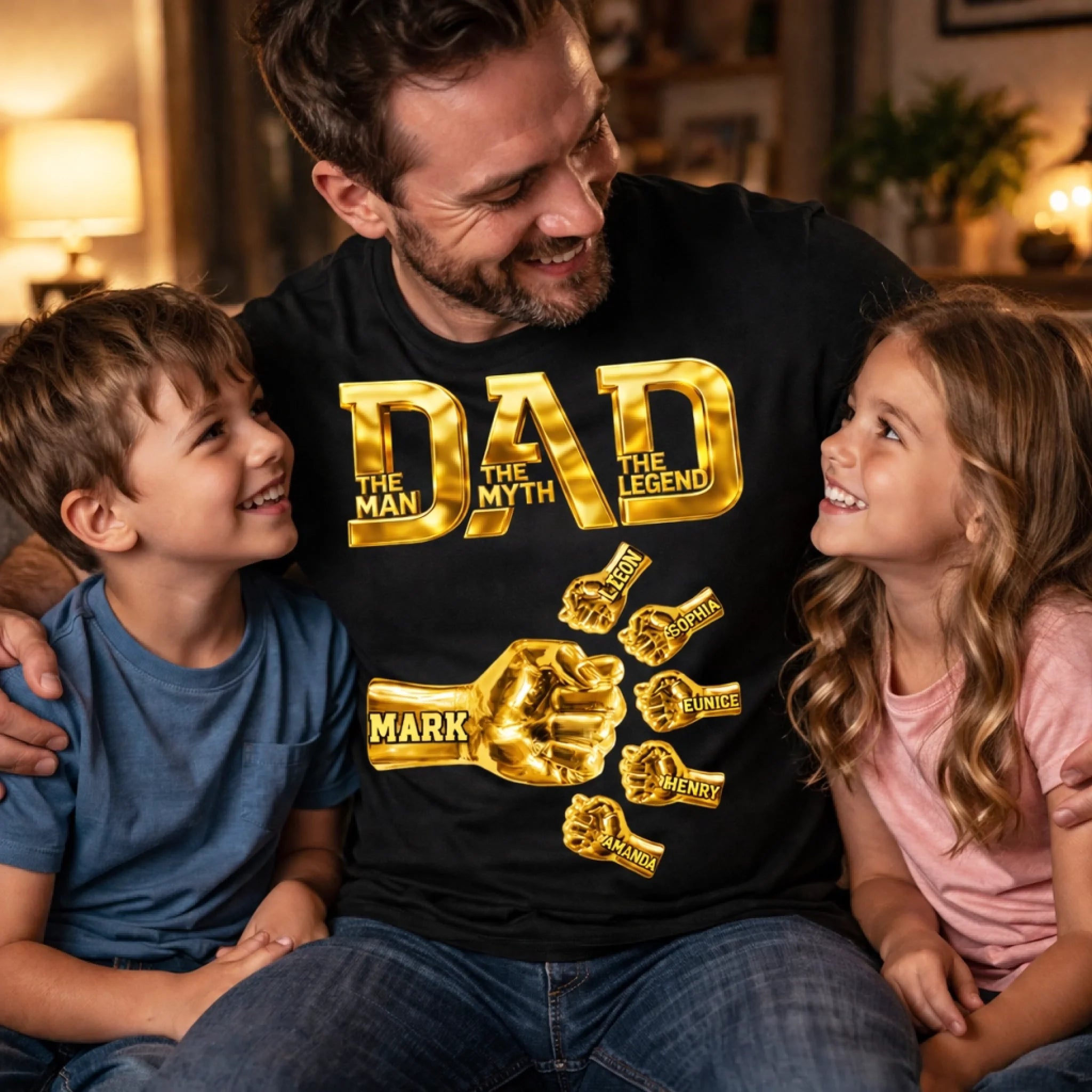 Dad The Man The Myth The Legend Customized Clothing - Personalized Dad's Name And Kid's Name - Funny Father's Day Gift For Dad