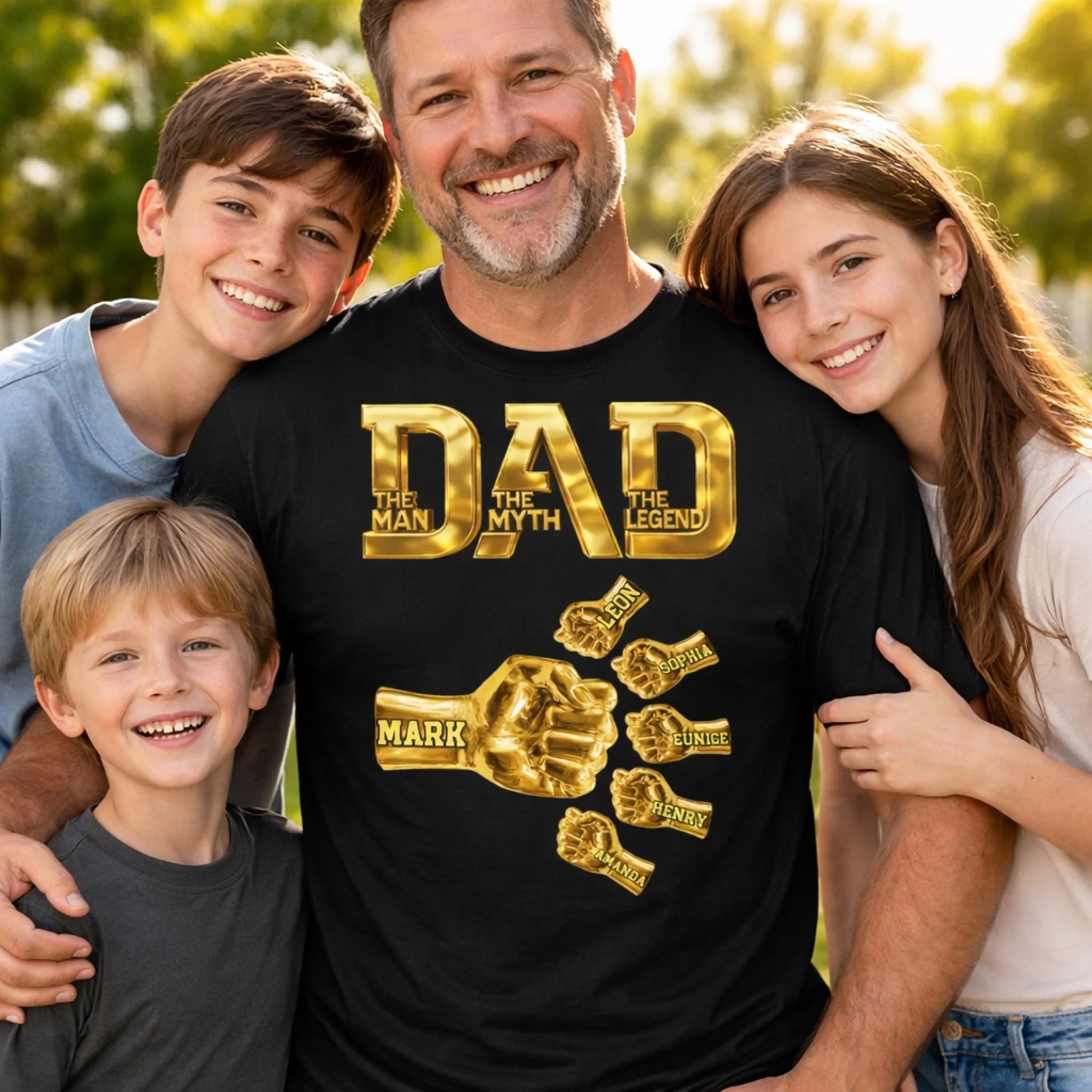 Dad The Man The Myth The Legend Customized Clothing - Personalized Dad's Name And Kid's Name - Funny Father's Day Gift For Dad
