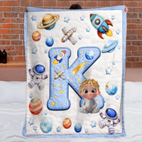 Little One Initial World Customized Soft Throw Blanket – Personalized Child Characters And Initial Letter – Gifts for Children