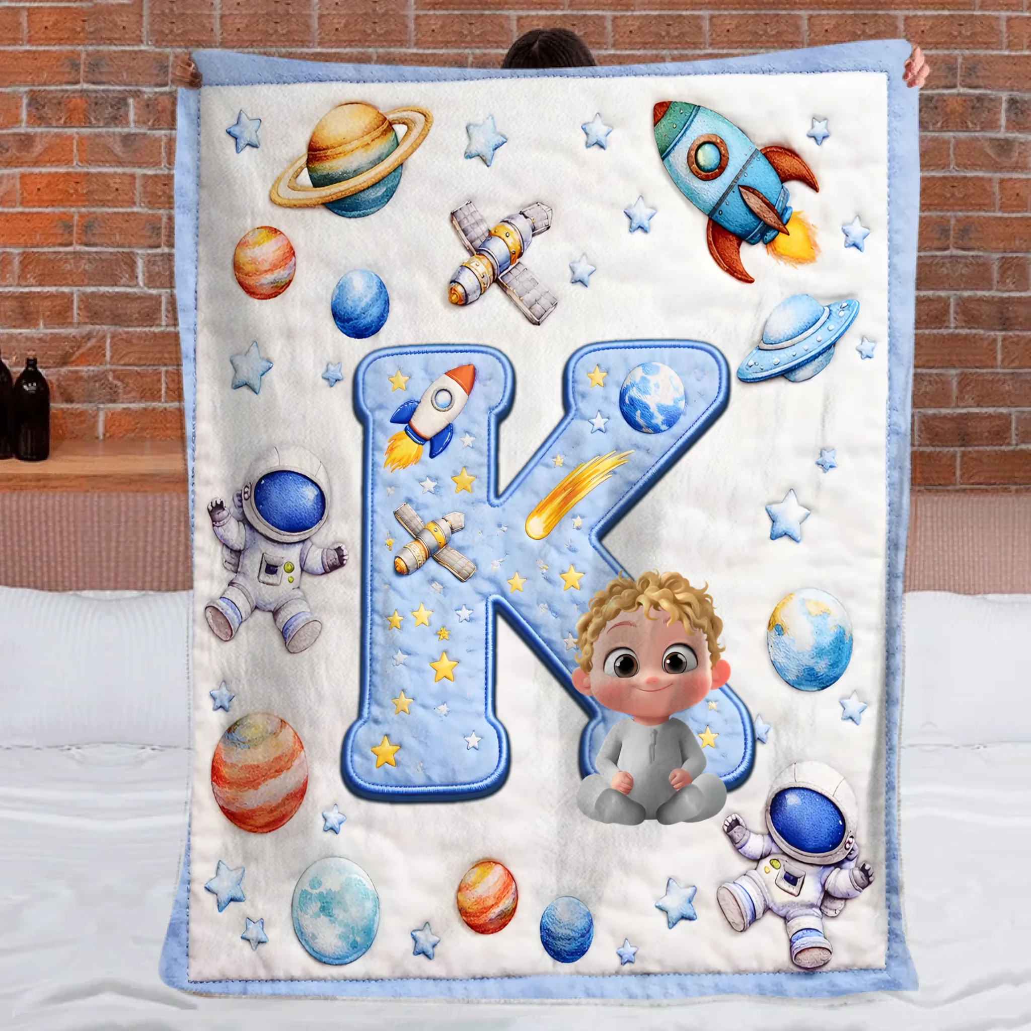 Little One Initial World Customized Soft Throw Blanket – Personalized Child Characters And Initial Letter – Gifts for Children