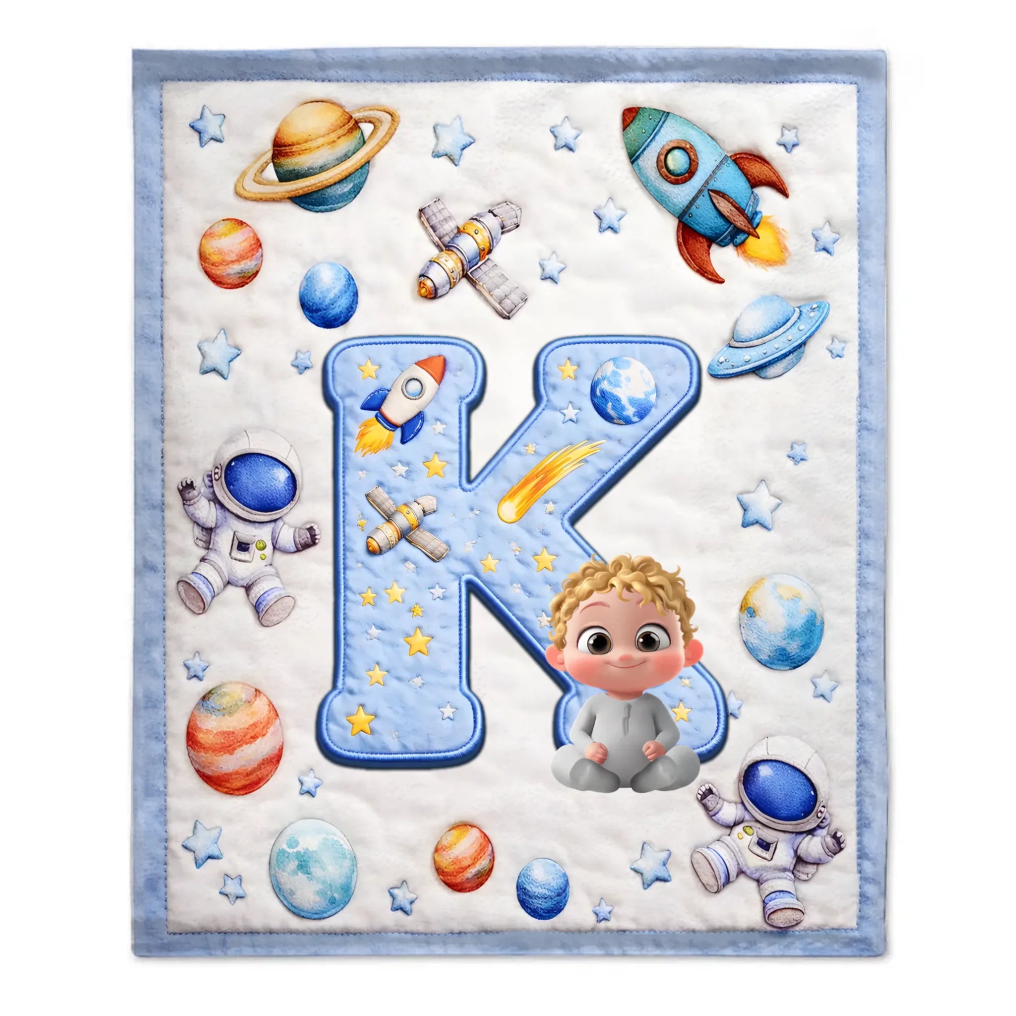 Little One Initial World Customized Soft Throw Blanket – Personalized Child Characters And Initial Letter – Gifts for Children