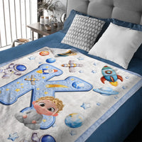 Little One Initial World Customized Soft Throw Blanket – Personalized Child Characters And Initial Letter – Gifts for Children