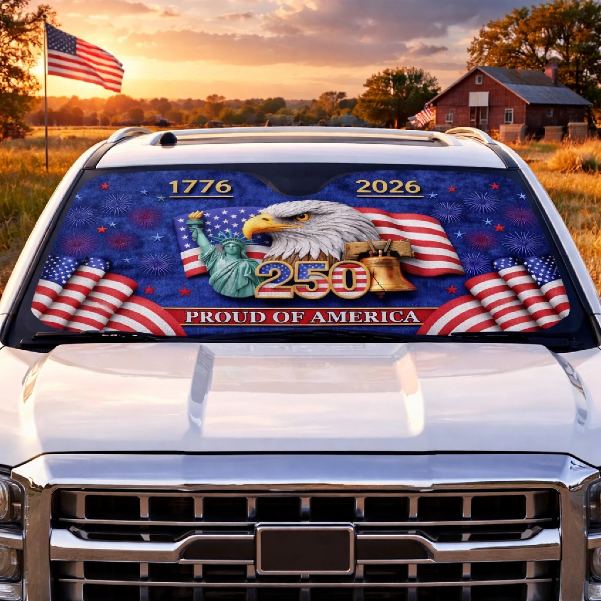 America 250th Anniversary Customized Military Car Sunshade - Personalized Text - Car Decoration Gift For Soldiers, Veterans, Patriot