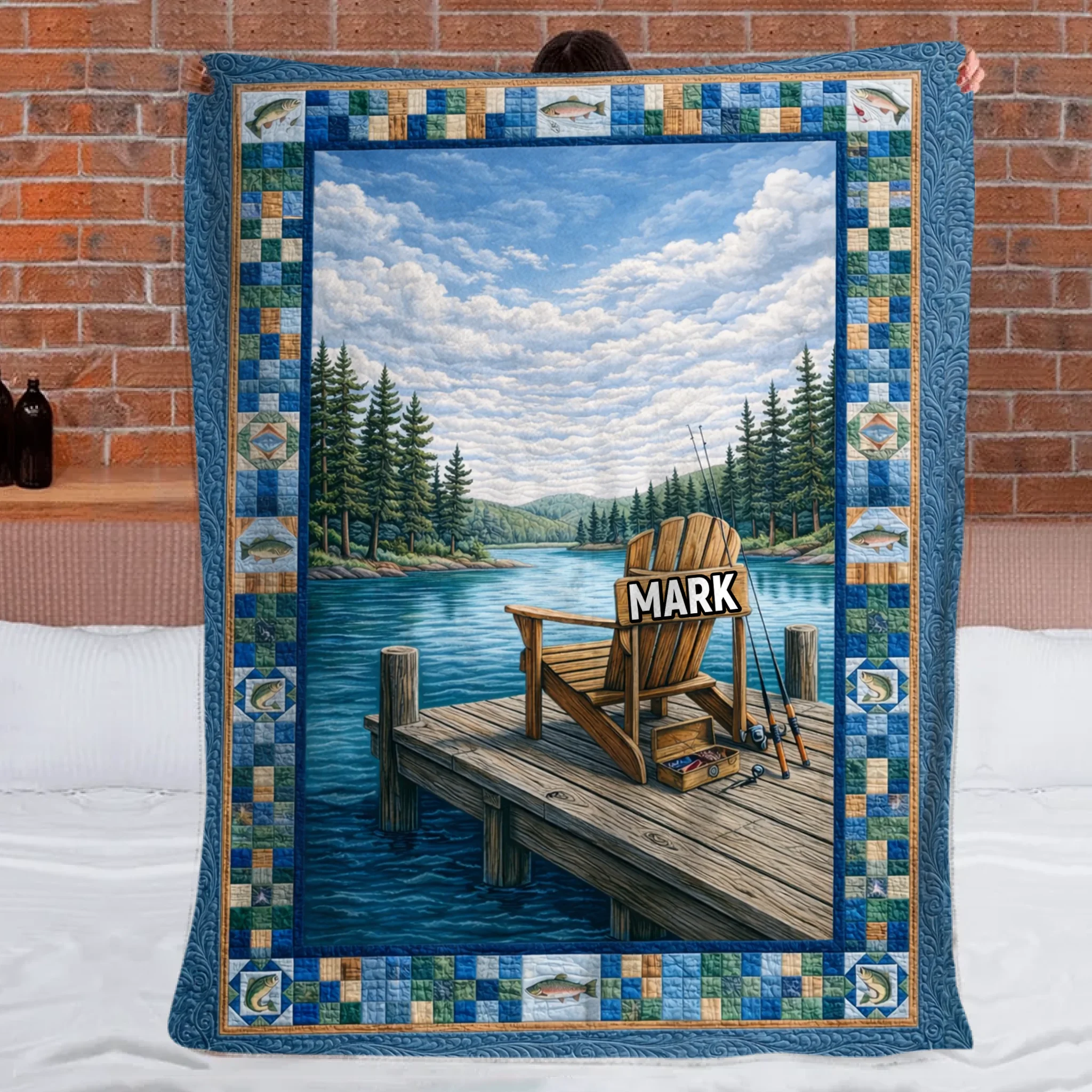 Lake Escape Custom Blanket - Personalized Name - Gift for Fishing Enthusiasts, Dad