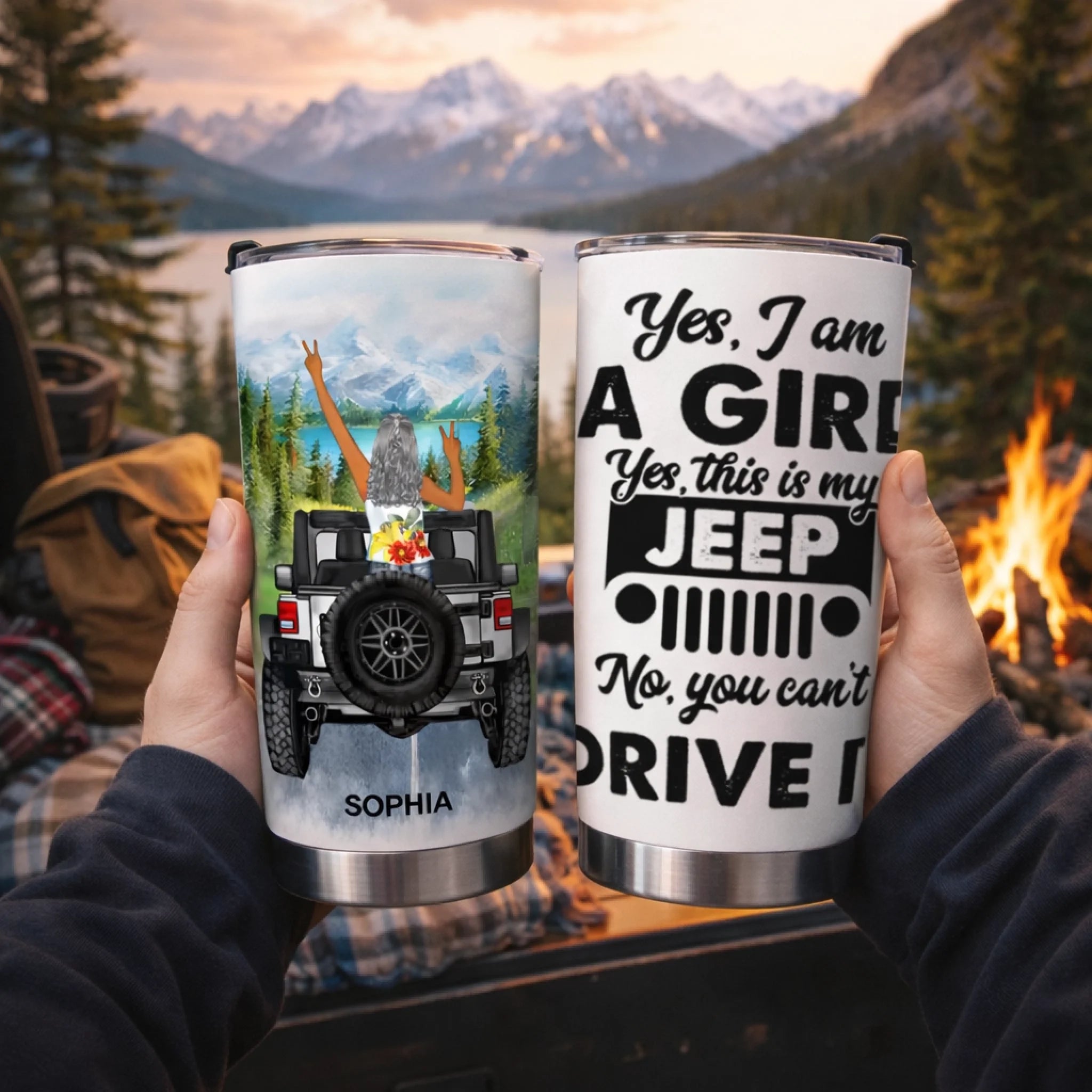 Jeep Girl Customized Thermos Cup - Personalized Character Images And Names - Gift For Jeep Girl, Sister, Friends