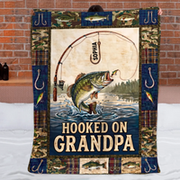 Hooked Catch Customized Blanket - Personalized Kid's Name - Gift For Grandpa