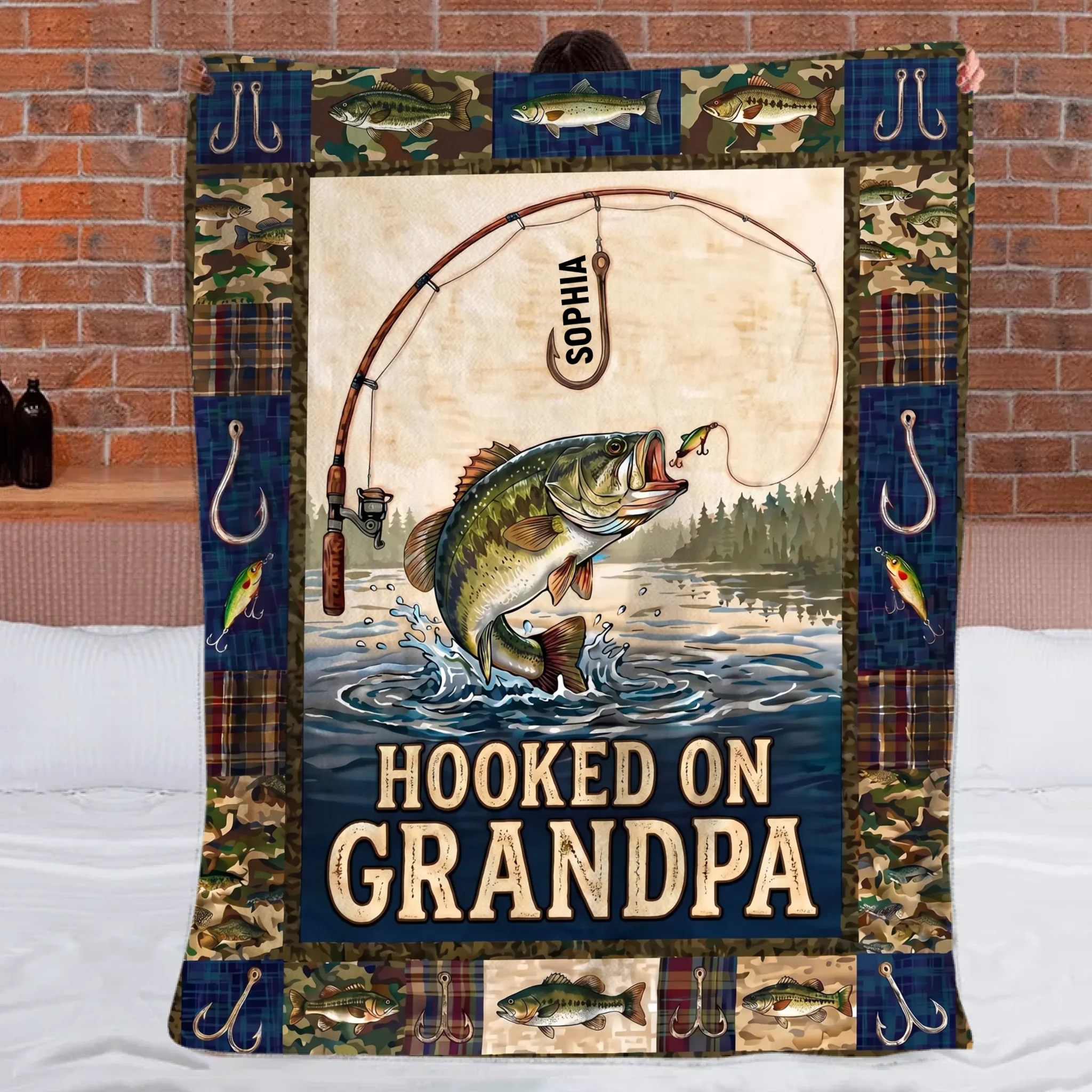 Hooked Catch Customized Blanket - Personalized Kid's Name - Gift For Grandpa