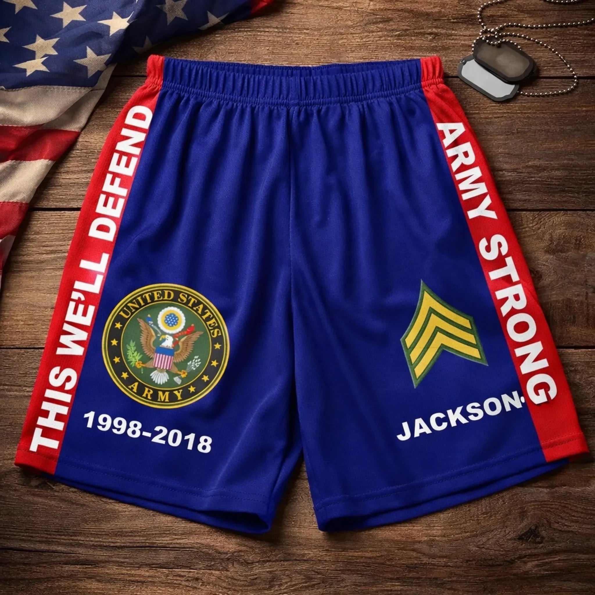 Military-themed Custom Shorts - Personalized Military Branch, Rank And Name - Gifts For Veterans, Soldiers
