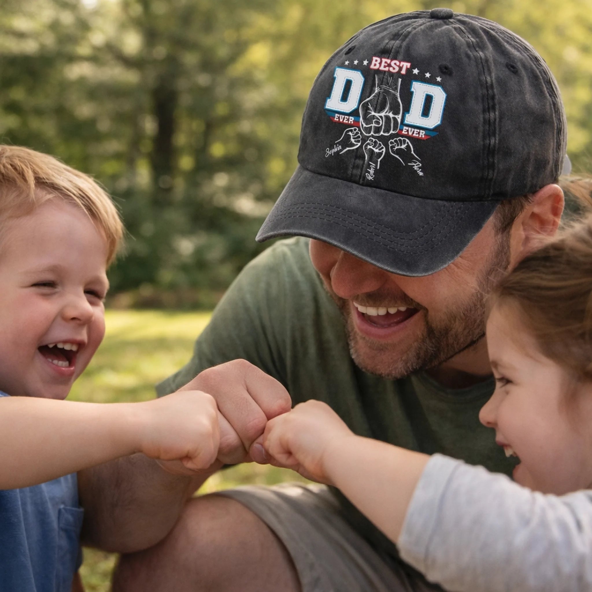 Proud Of Dad Ever Customized Cap - Personalized Kid's Name - Gift For The Best Dad
