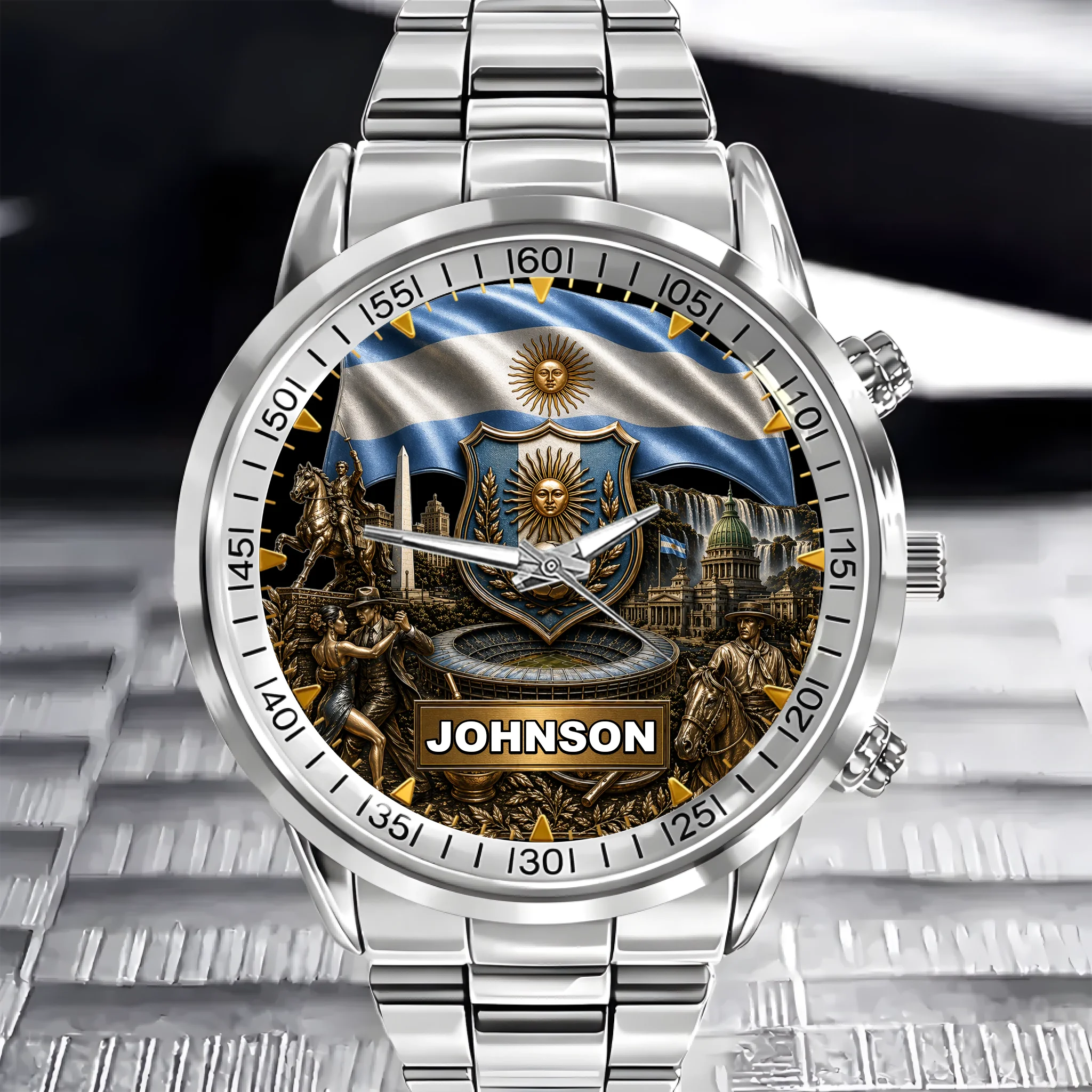 Customized Argentine Cultural Commemorative Watch - Personalized Name - Gift For Football Enthusiasts, Argentine Fans, Patriot