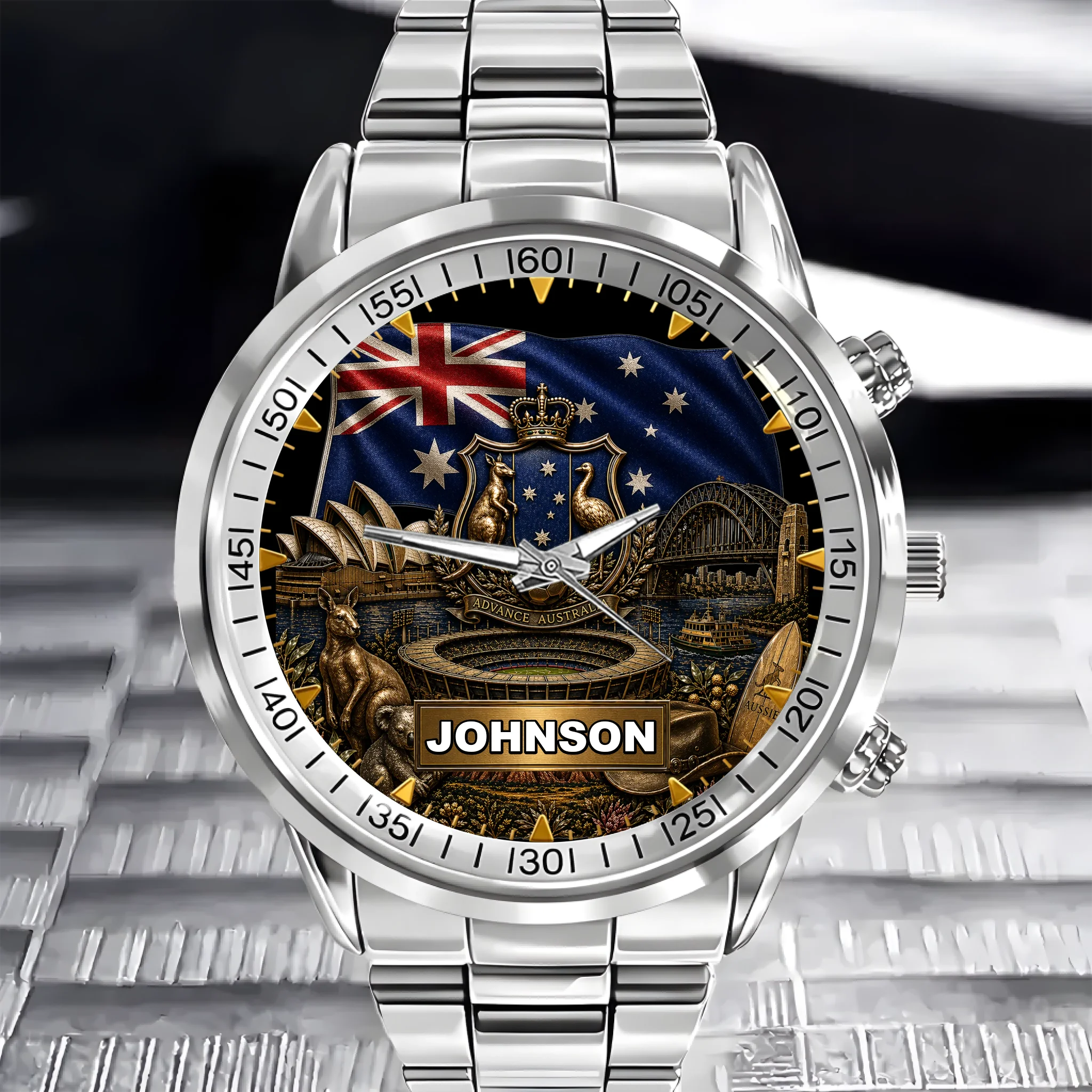 Custom Australia Heritage Watch - Personalized Name - Gift for Australia Lovers, Soccer Fans & Collectors