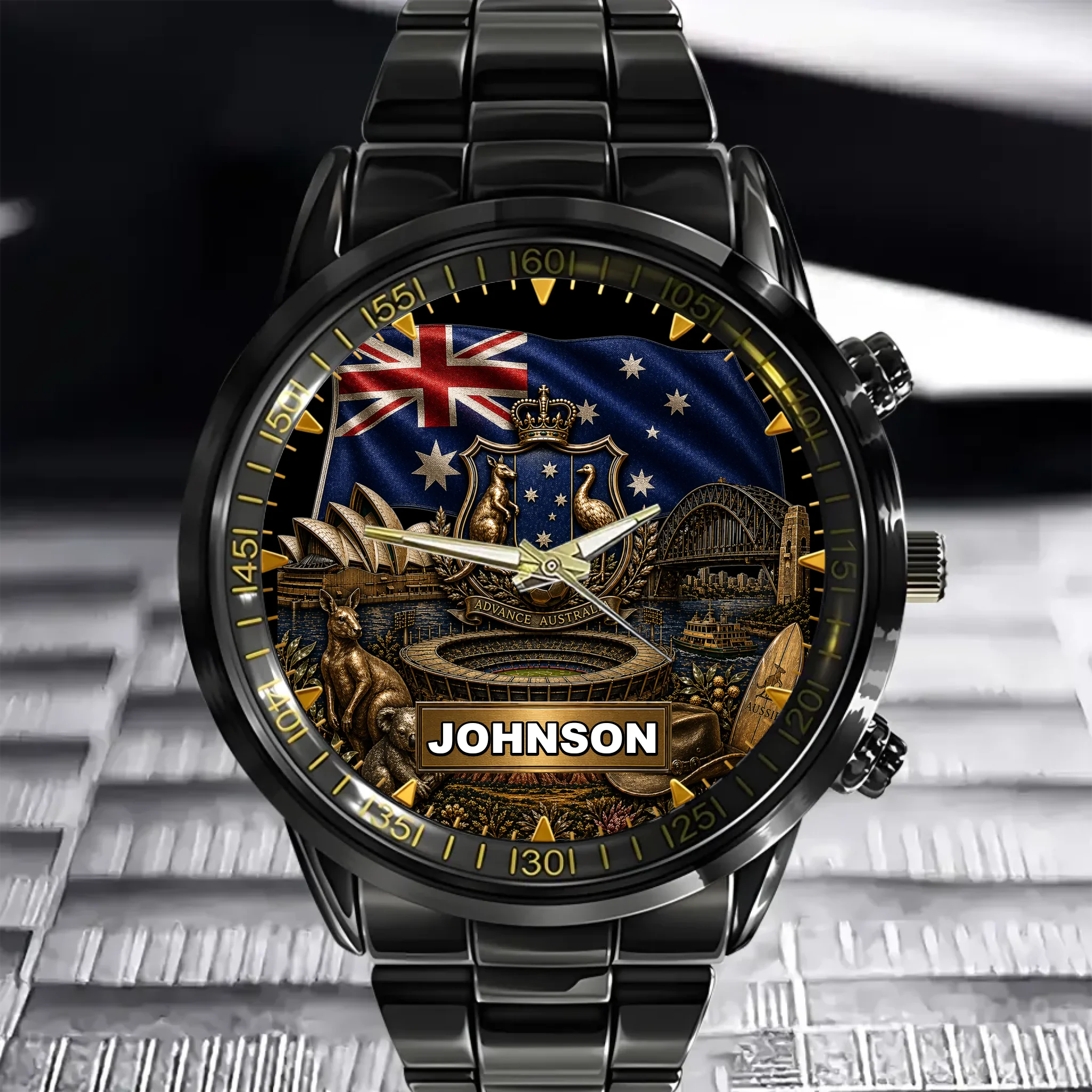 Custom Australia Heritage Watch - Personalized Name - Gift for Australia Lovers, Soccer Fans & Collectors