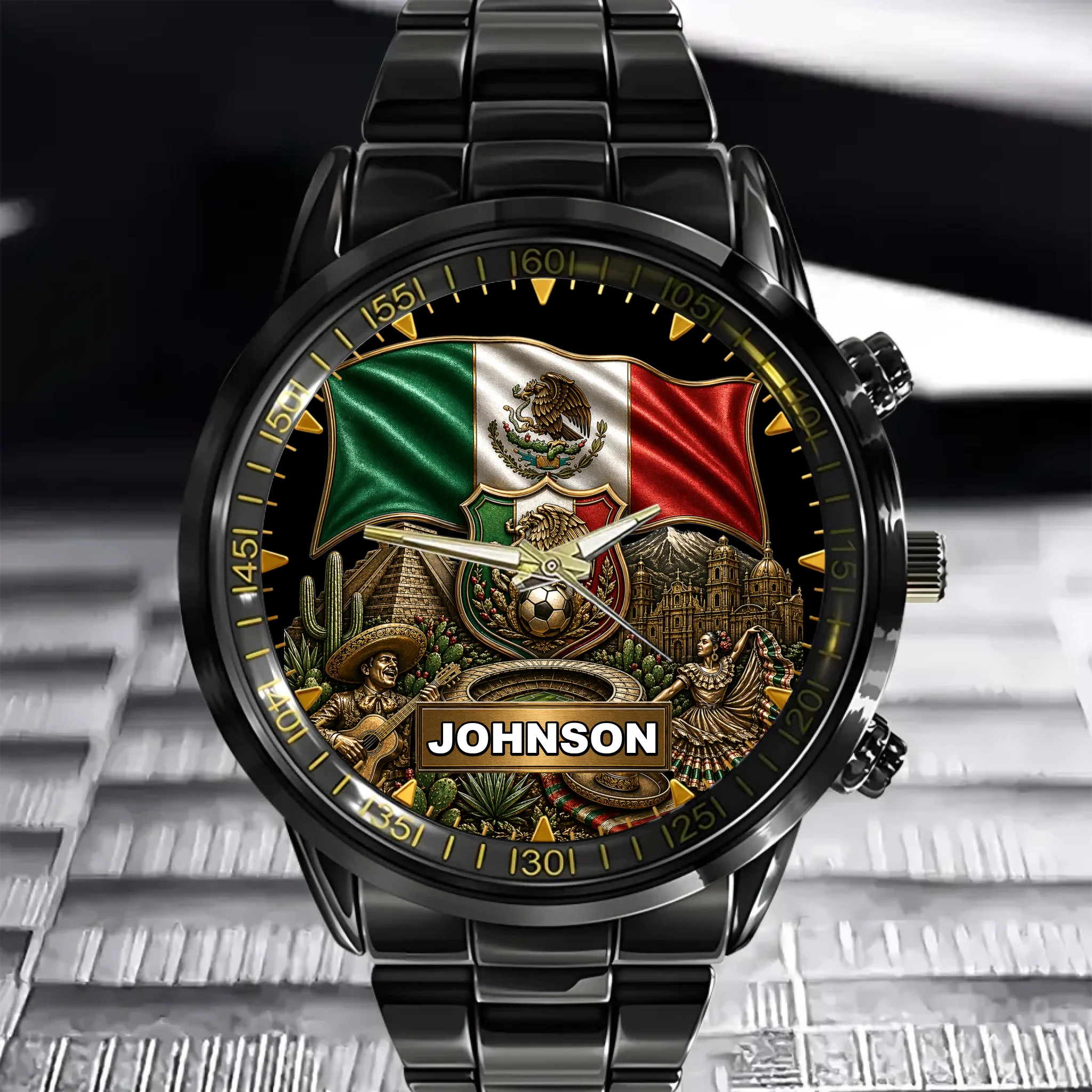Customized Mexican Flag Football Watch - Personalized Name  - Gift For Football Fans, Mexican Culture Enthusiasts