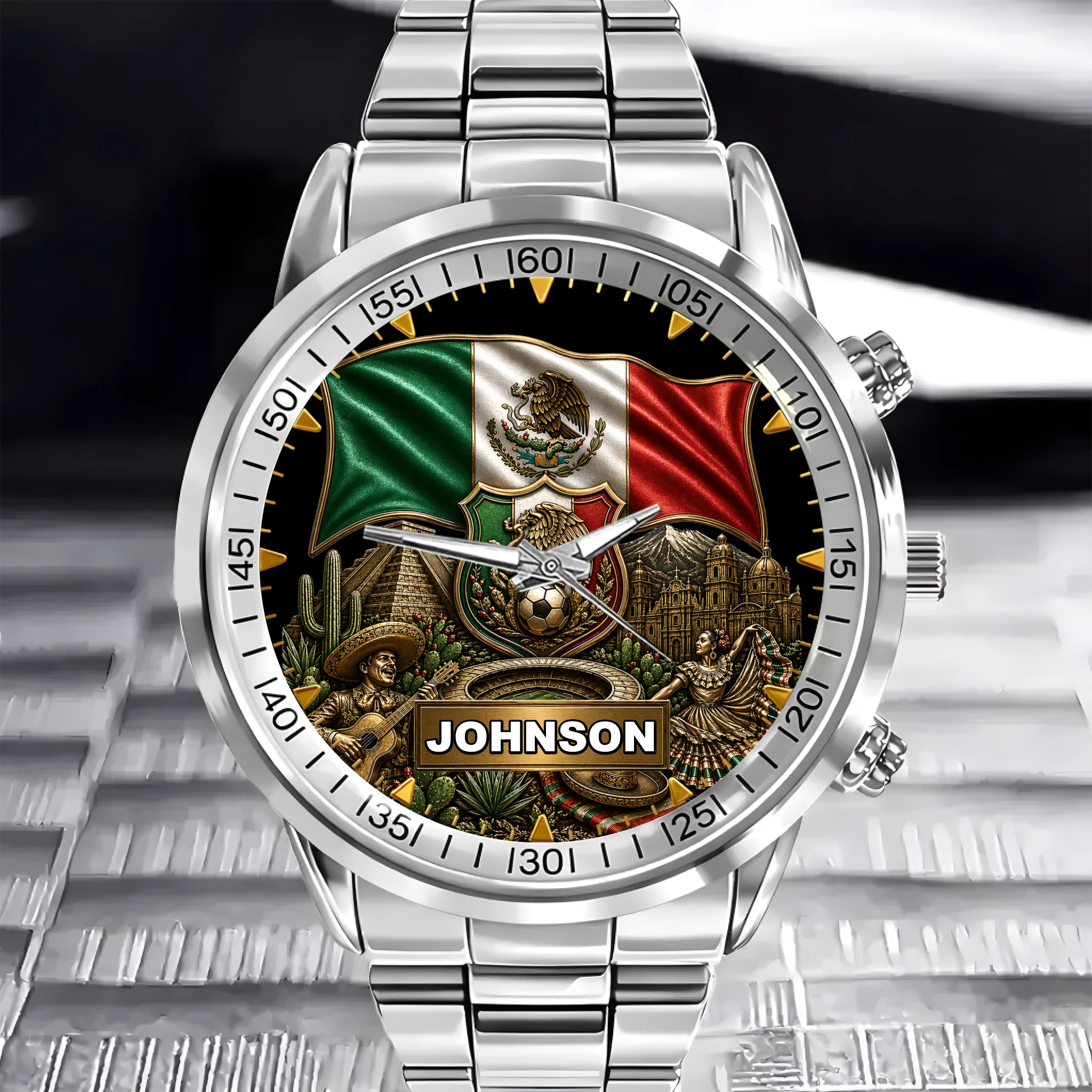 Customized Mexican Flag Football Watch - Personalized Name  - Gift For Football Fans, Mexican Culture Enthusiasts