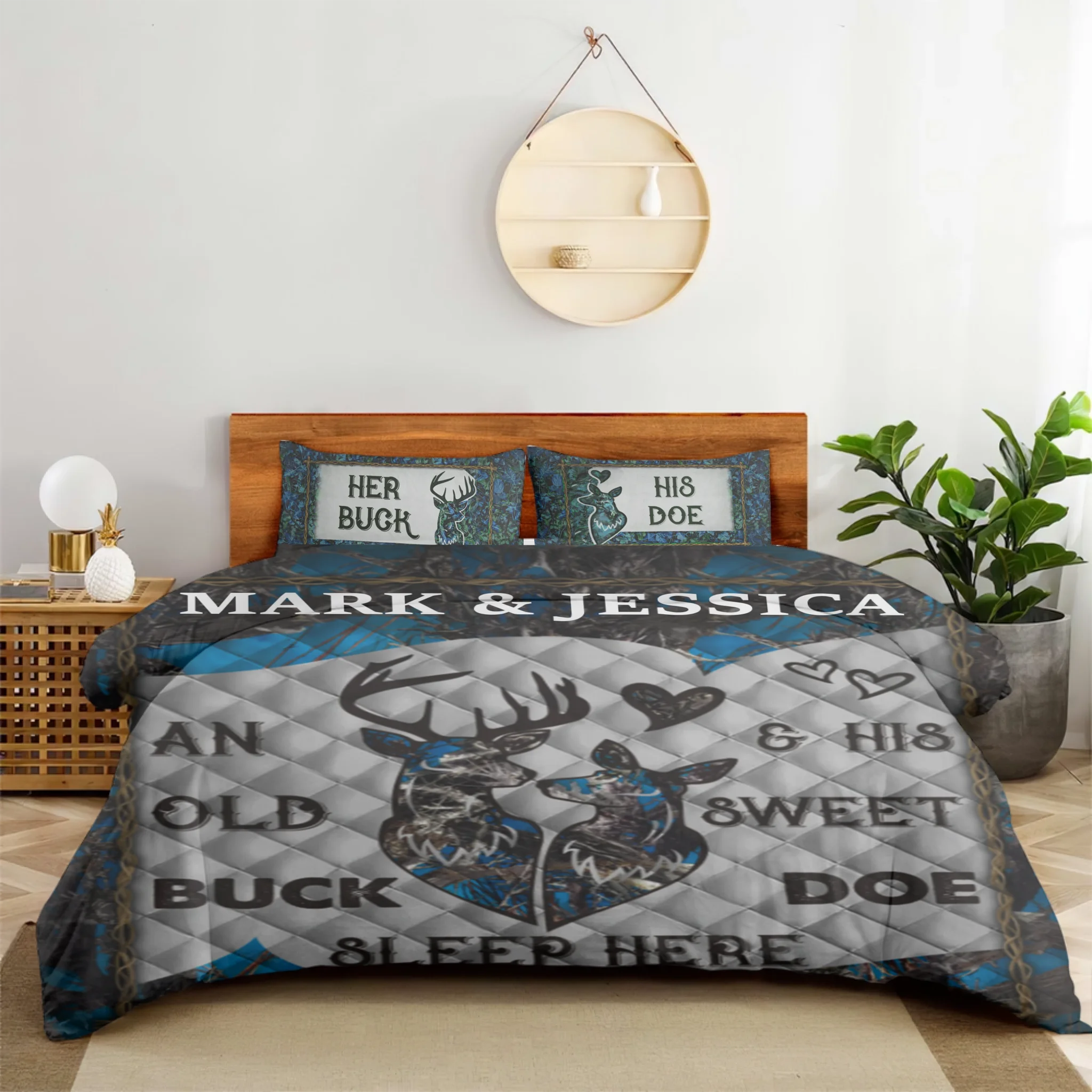 Customized Deer Couple Bedding Set - Personalized Names And Color - Gift for Couples, Husband & Wife, Anniversary Gift