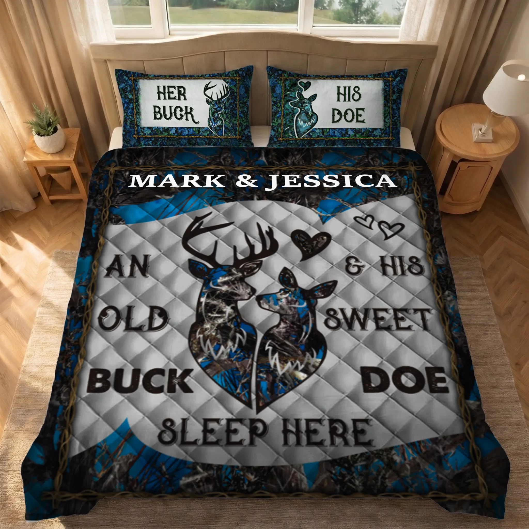 Customized Deer Couple Bedding Set - Personalized Names And Color - Gift for Couples, Husband & Wife, Anniversary Gift