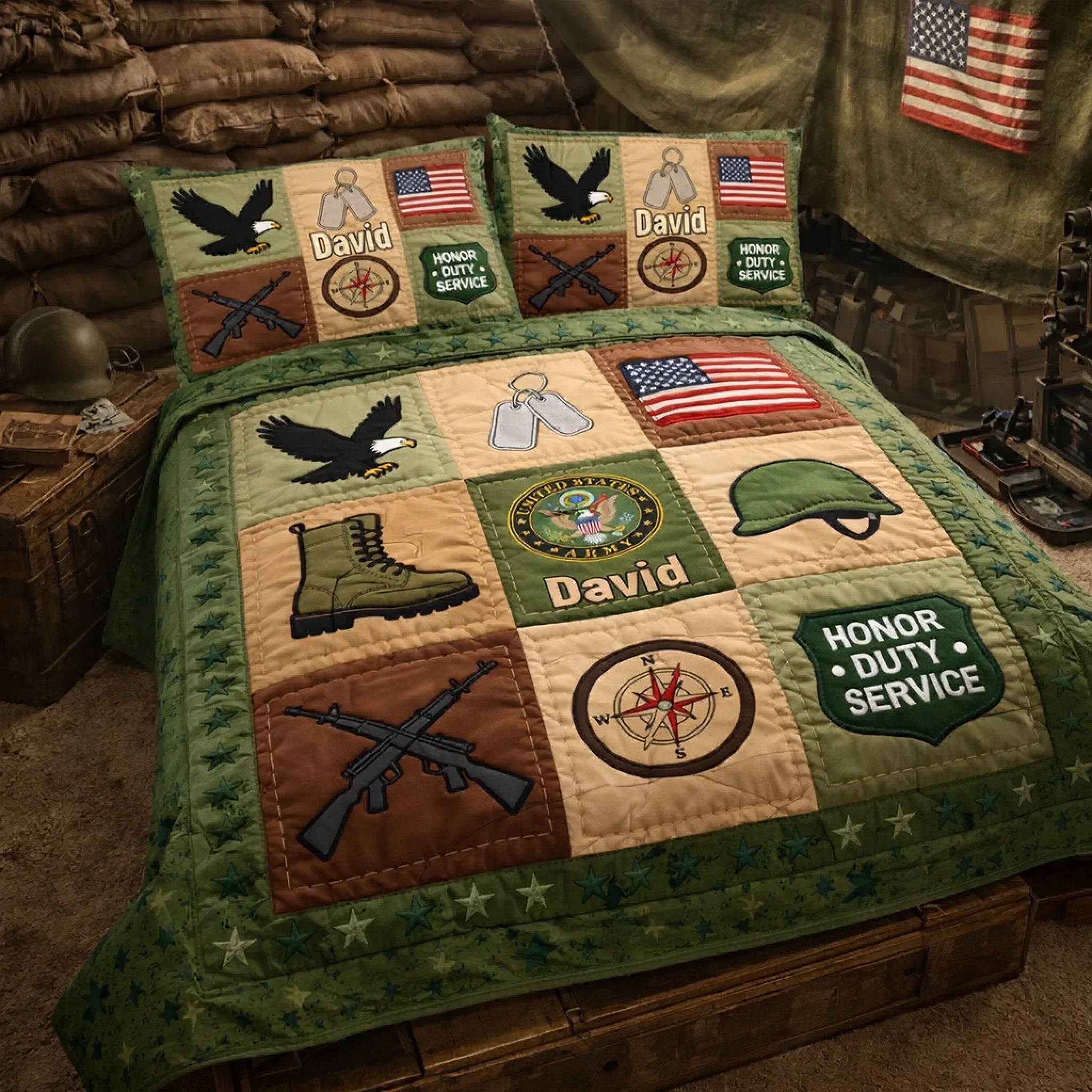 Custom 250 Years Of Honor Bedding Set – Personalized Branch and Name – Gift For Veteran, Military