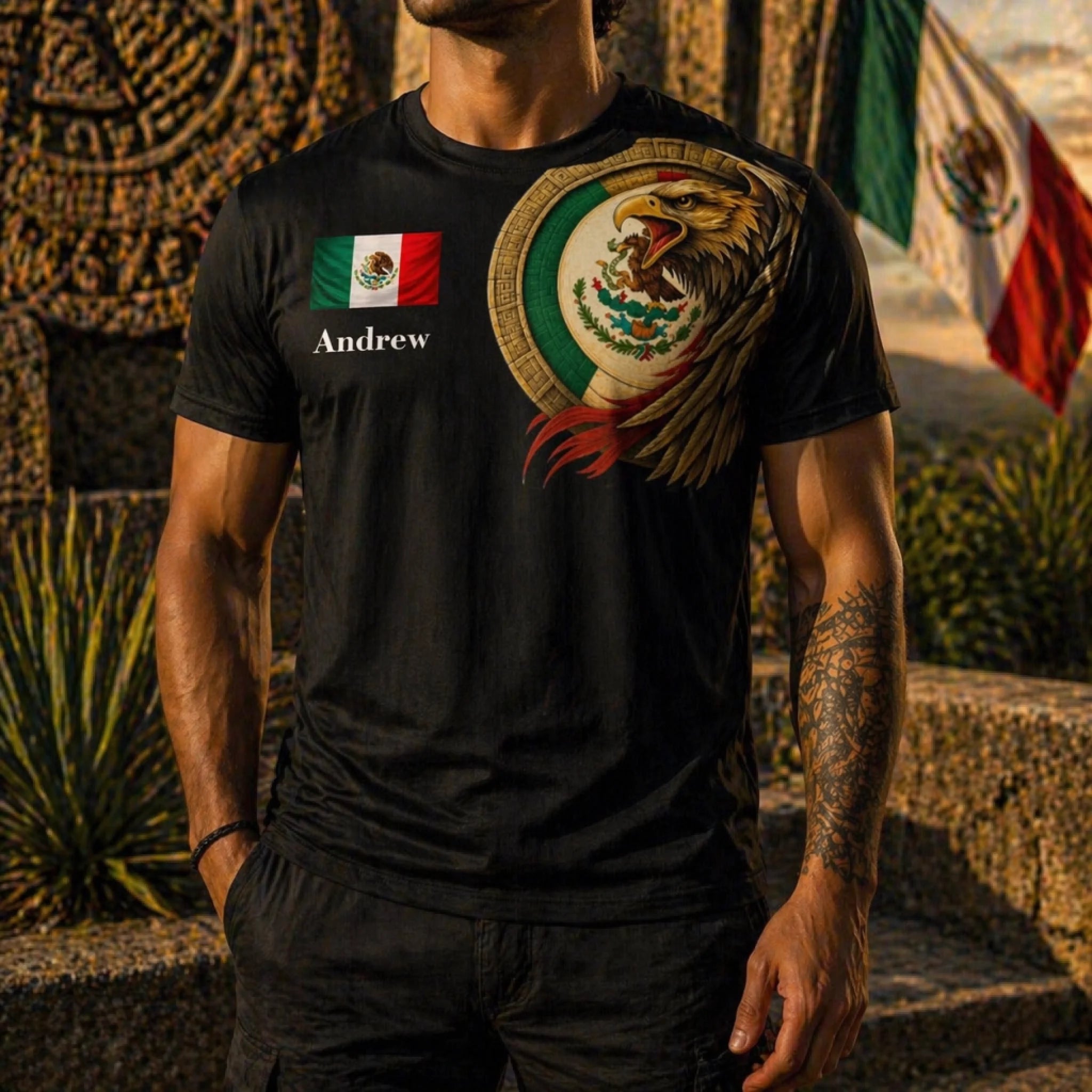 Mexico Flag And Eagle Customized Clothes – Personalized Name – Gift for Mexican Culture Enthusiasts, Friends