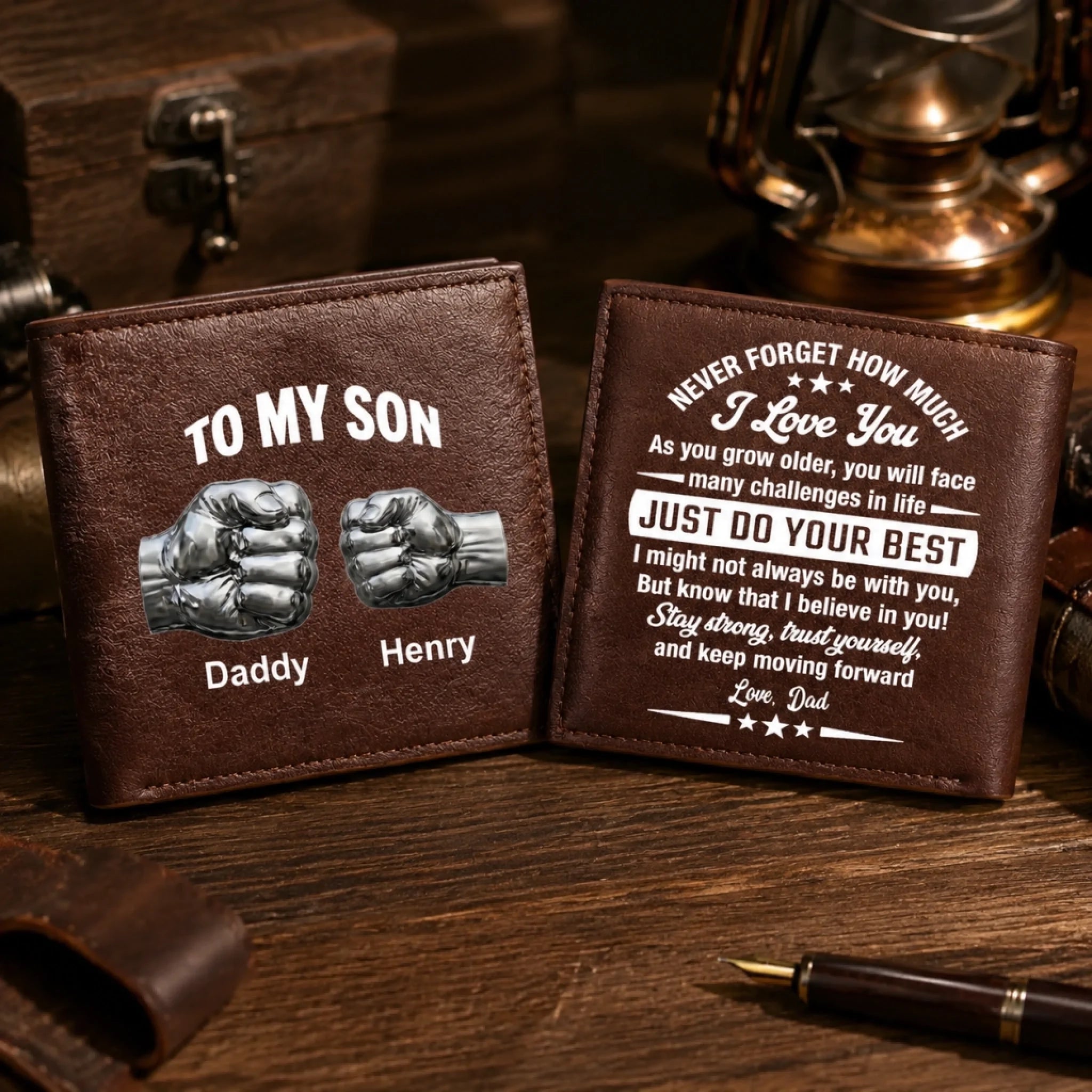 To My Son I Believe In You Customized Wallet - Personalized Name Leather Wallet - Gift for Son