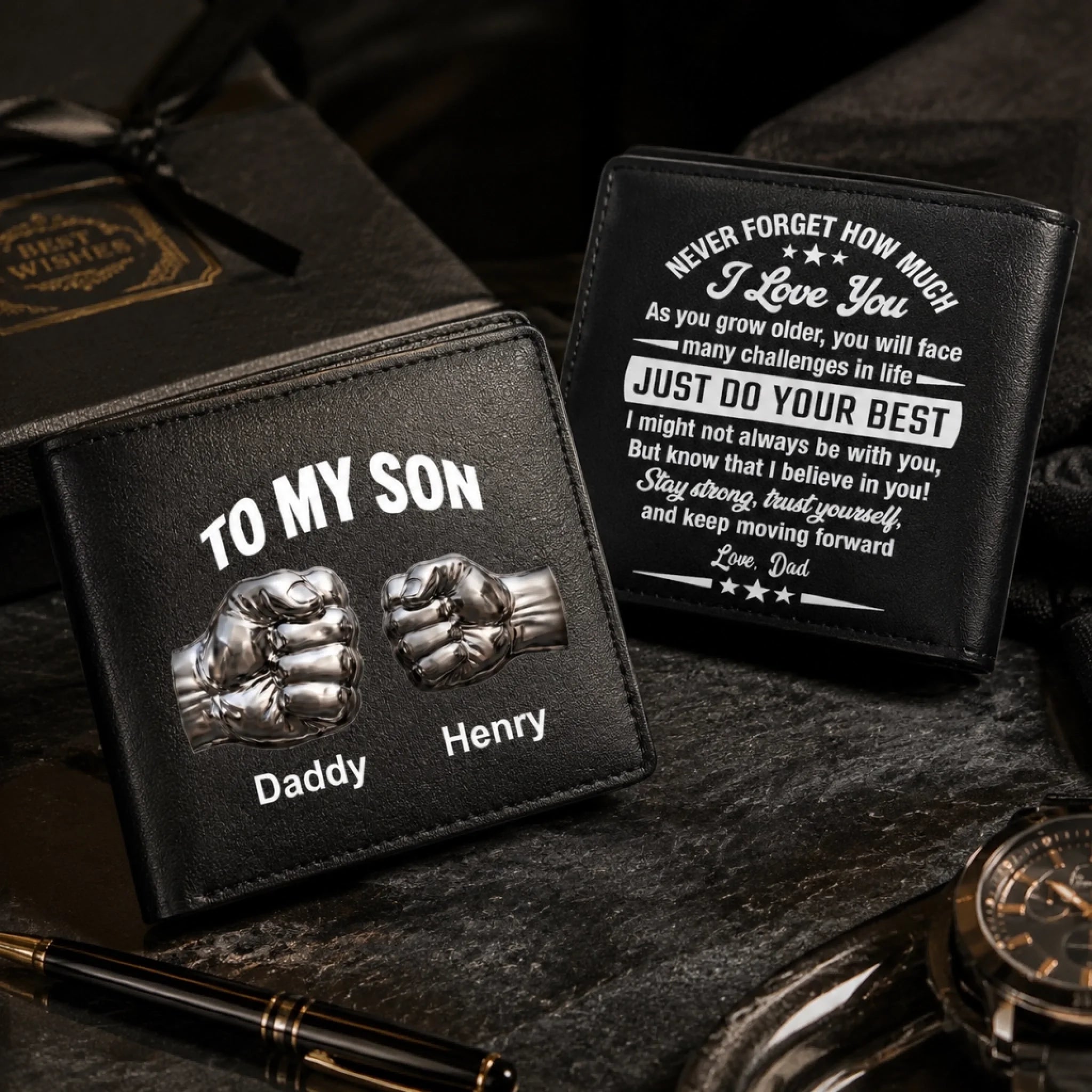 To My Son I Believe In You Customized Wallet - Personalized Name Leather Wallet - Gift for Son