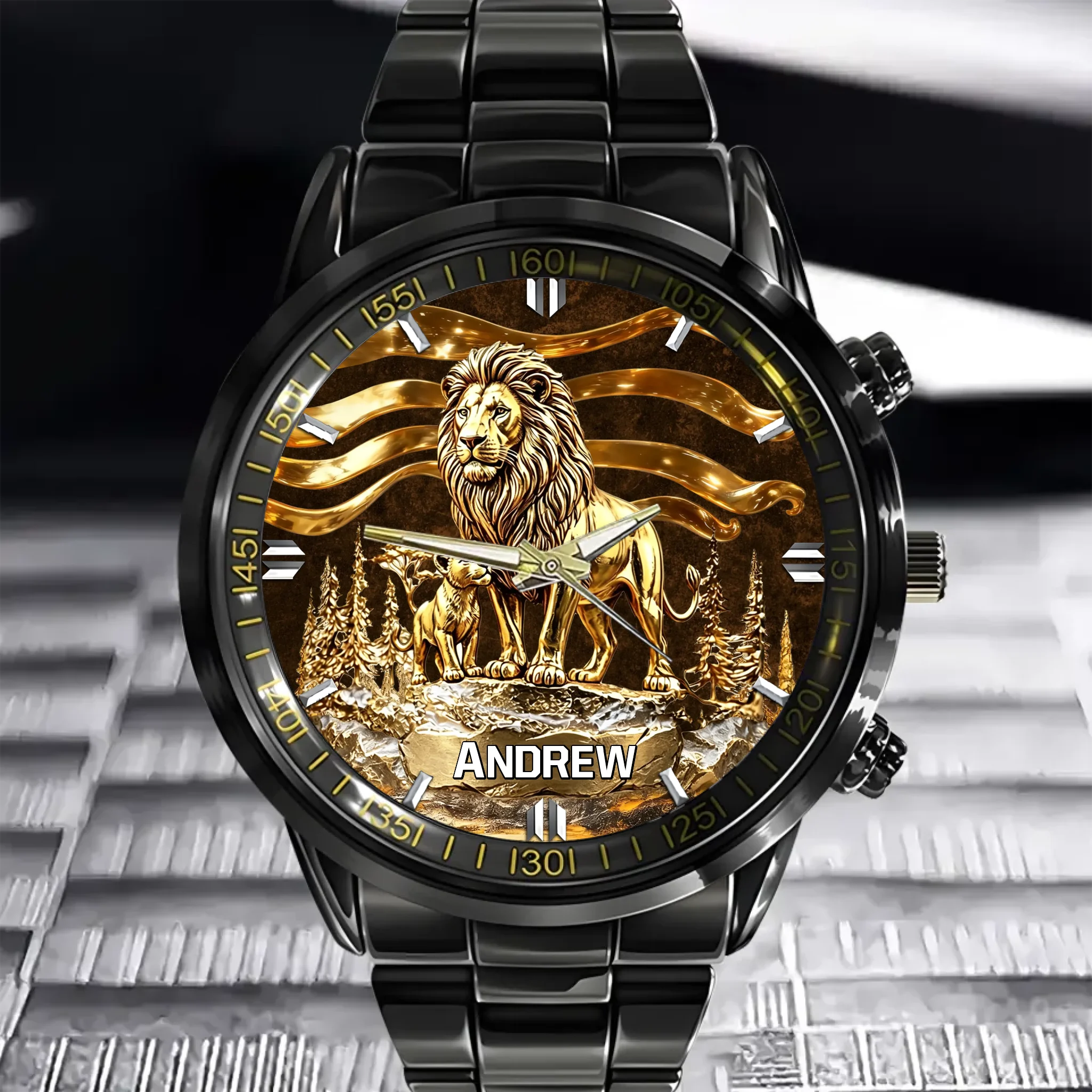 Lion Dad And Kids Customized Watch - Personalized Names - Gift for Dad, Father's Day