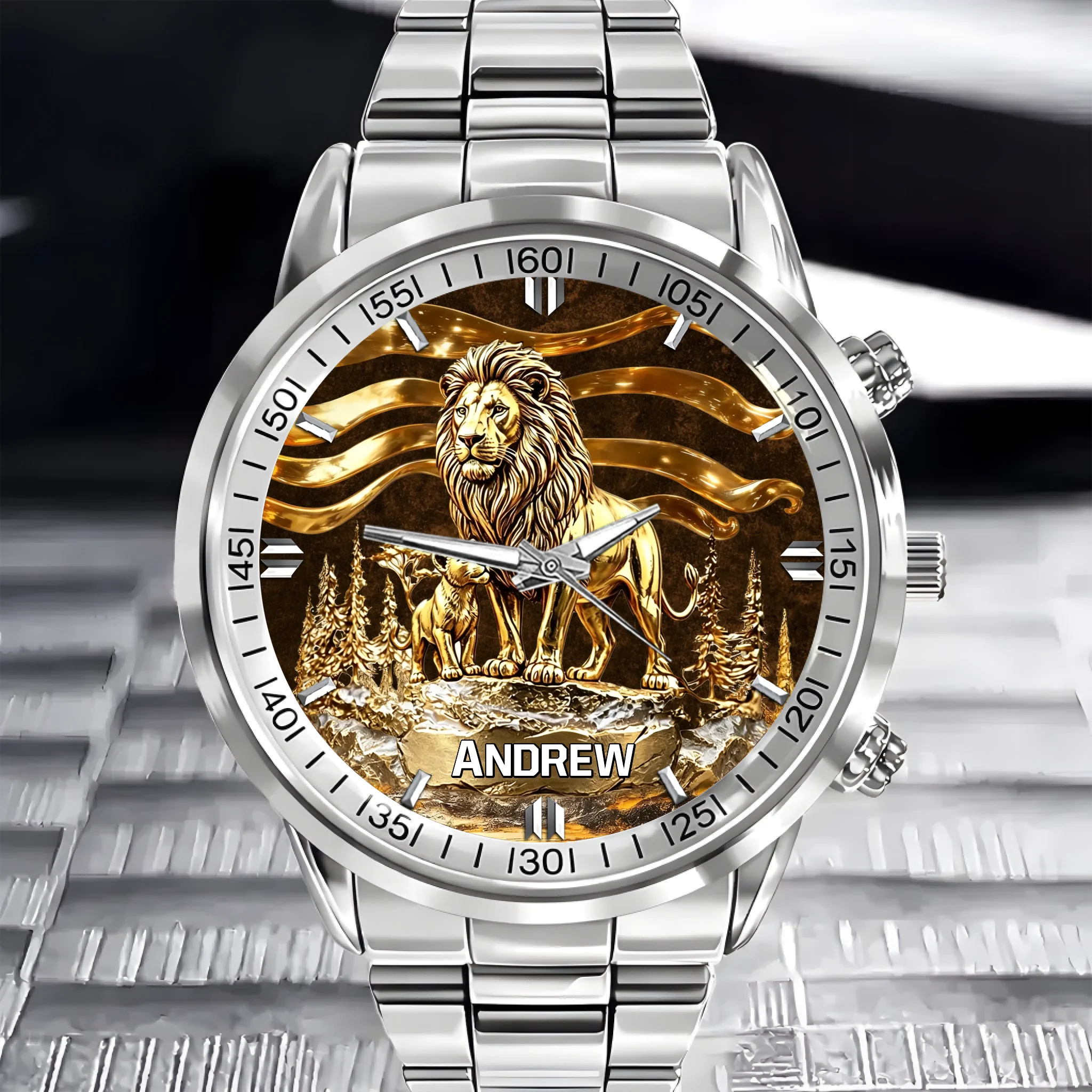 Lion Dad And Kids Customized Watch - Personalized Names - Gift for Dad, Father's Day