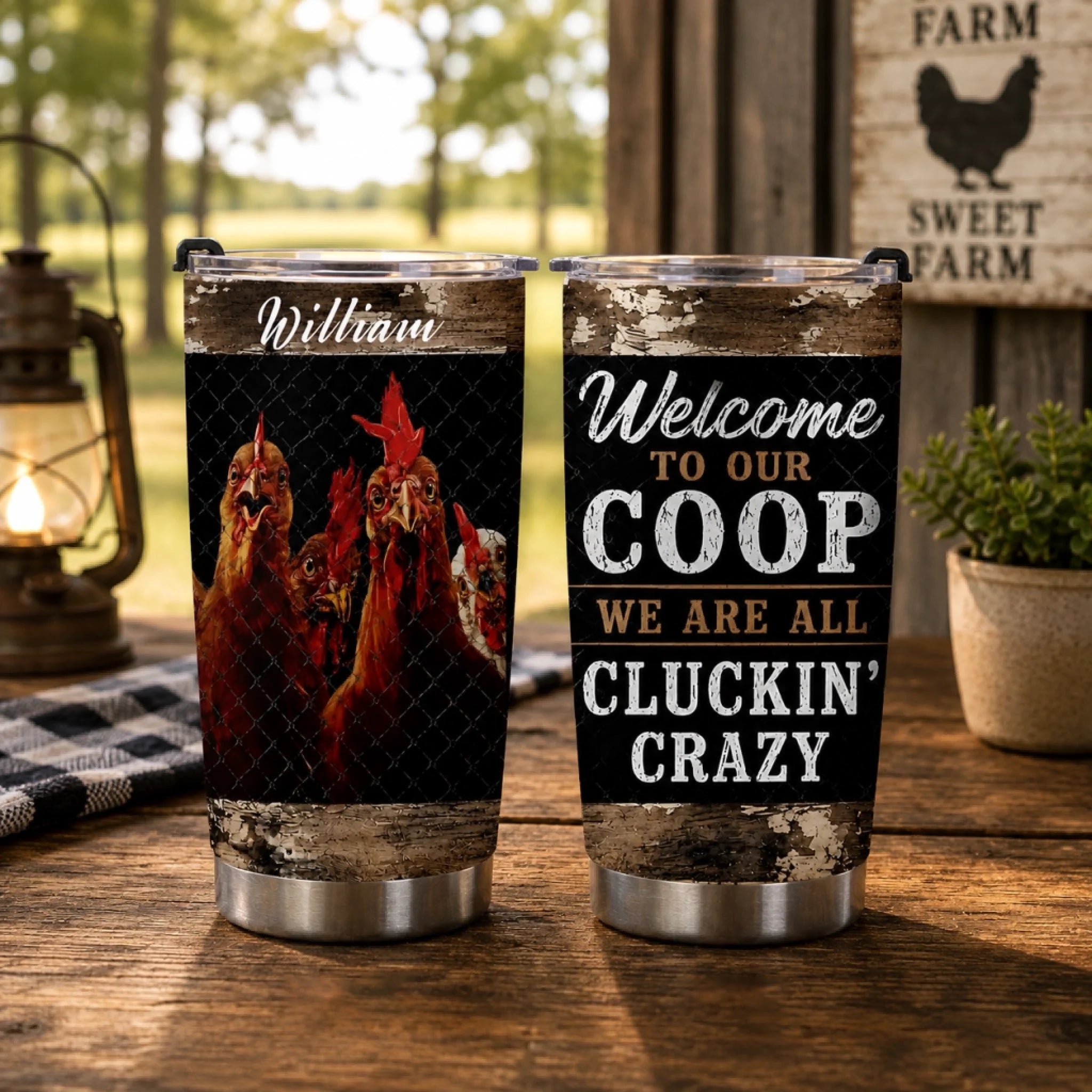 Welcome To Our Coop Customised Thermos Cup – Personalized Name - Gift For Dad, Husband, Grandpa