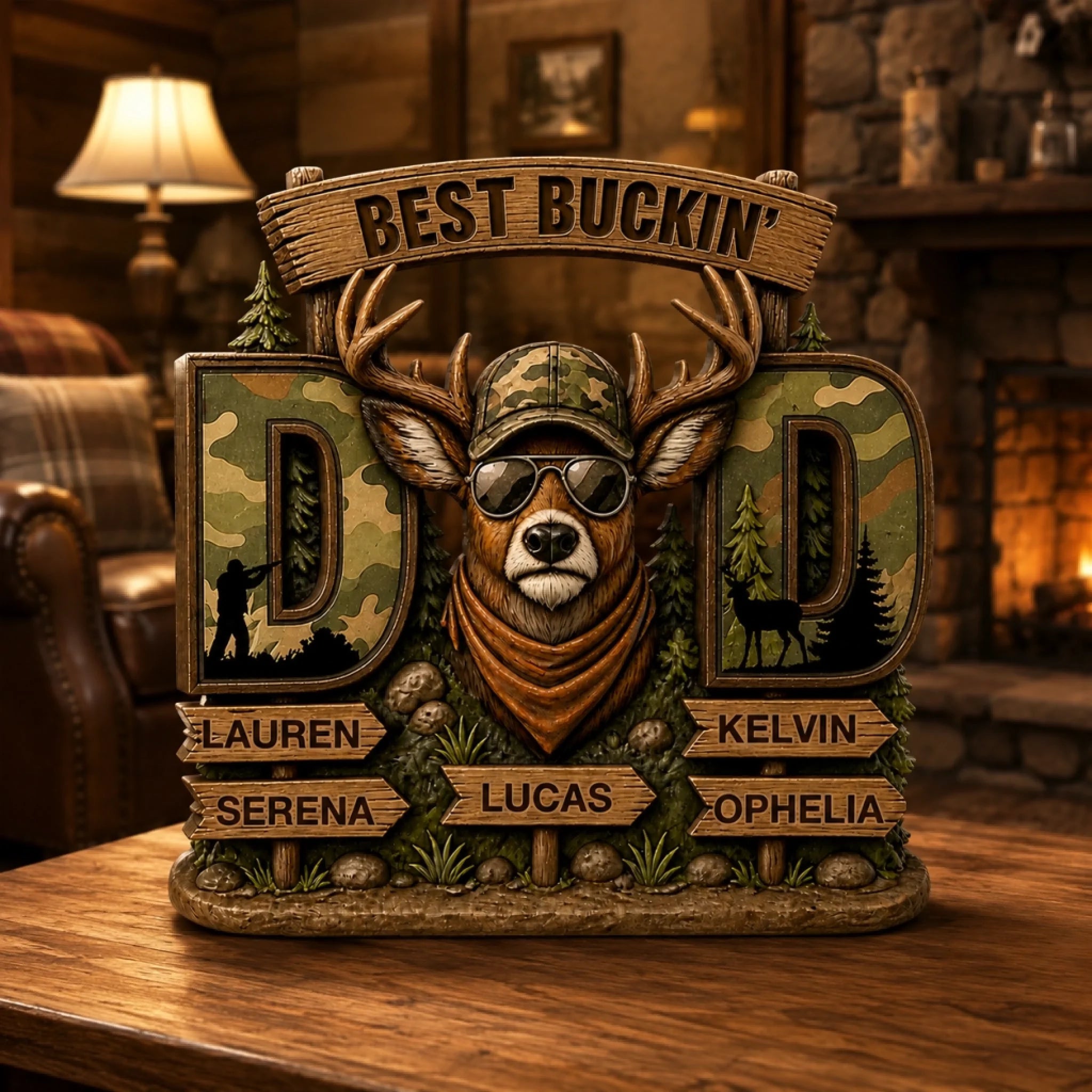 Customised Best Buckin's Dad Hunting Wooden Plaque - Personalized Name - Father's Day Gift For Dad, Husband, Grandpa
